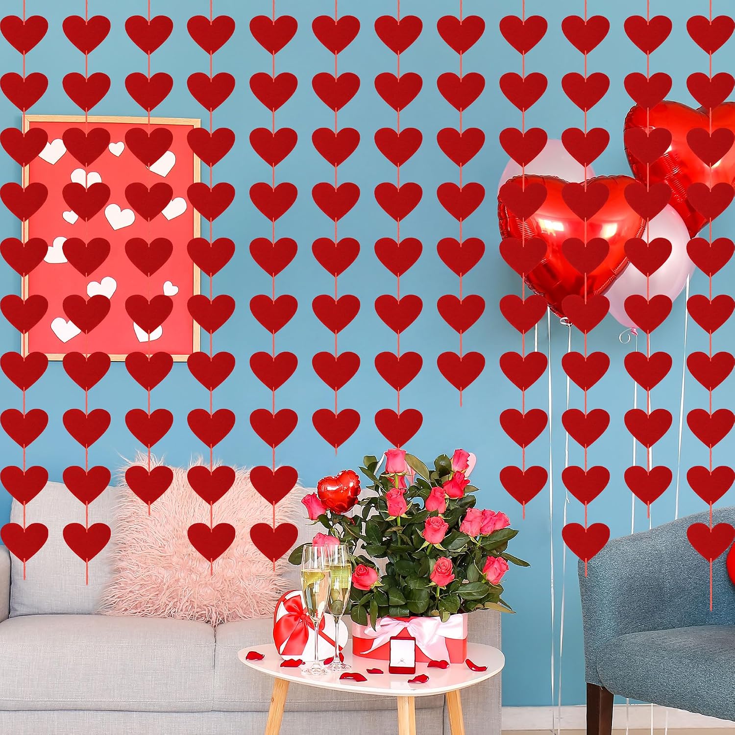 Hanging 40PC Valentine's Red Felt Heart Banner - Indoor/Outdoor Decor - Image 5