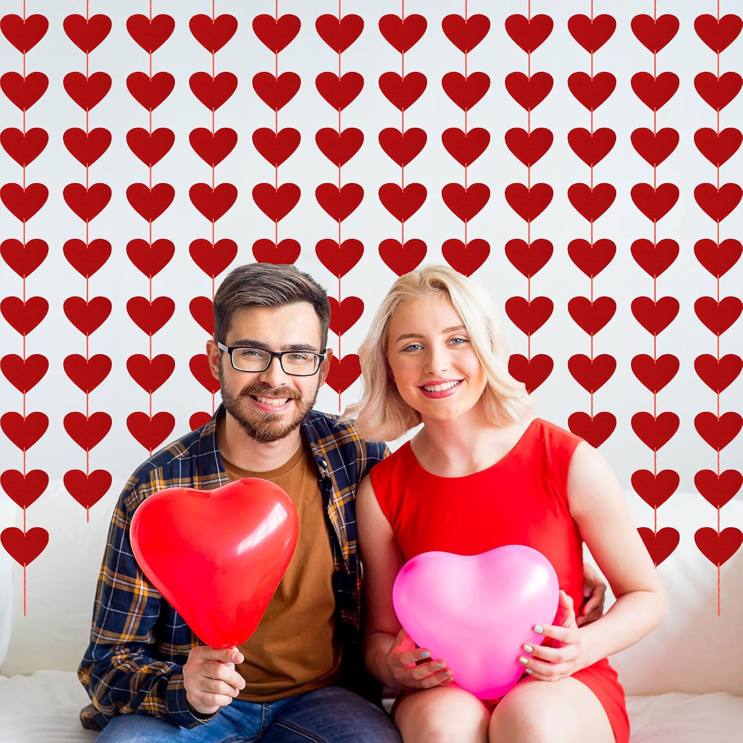 Hanging 40PC Valentine's Red Felt Heart Banner - Indoor/Outdoor Decor - Image 6