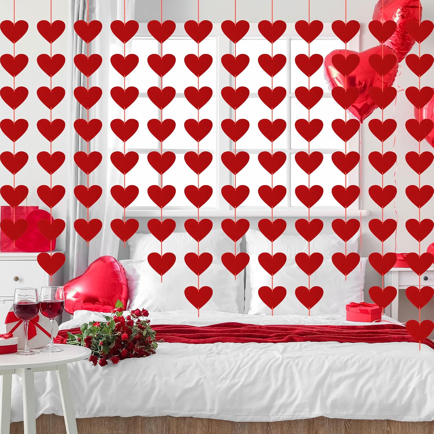 Hanging 40PC Valentine's Red Felt Heart Banner - Indoor/Outdoor Decor - Image 7