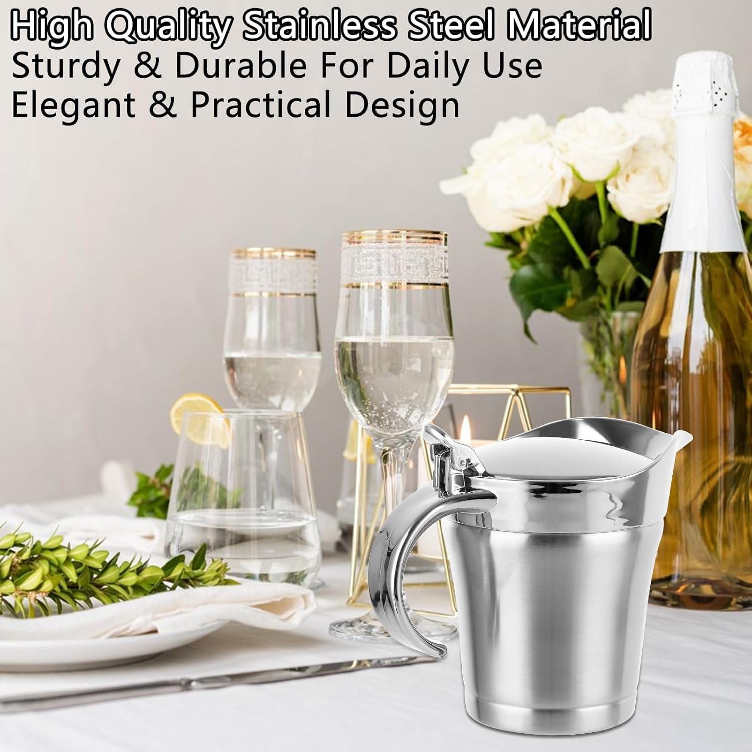 Double Insulated Stainless Steel Gravy Boat with Hinged Lid - 16oz - Image 3