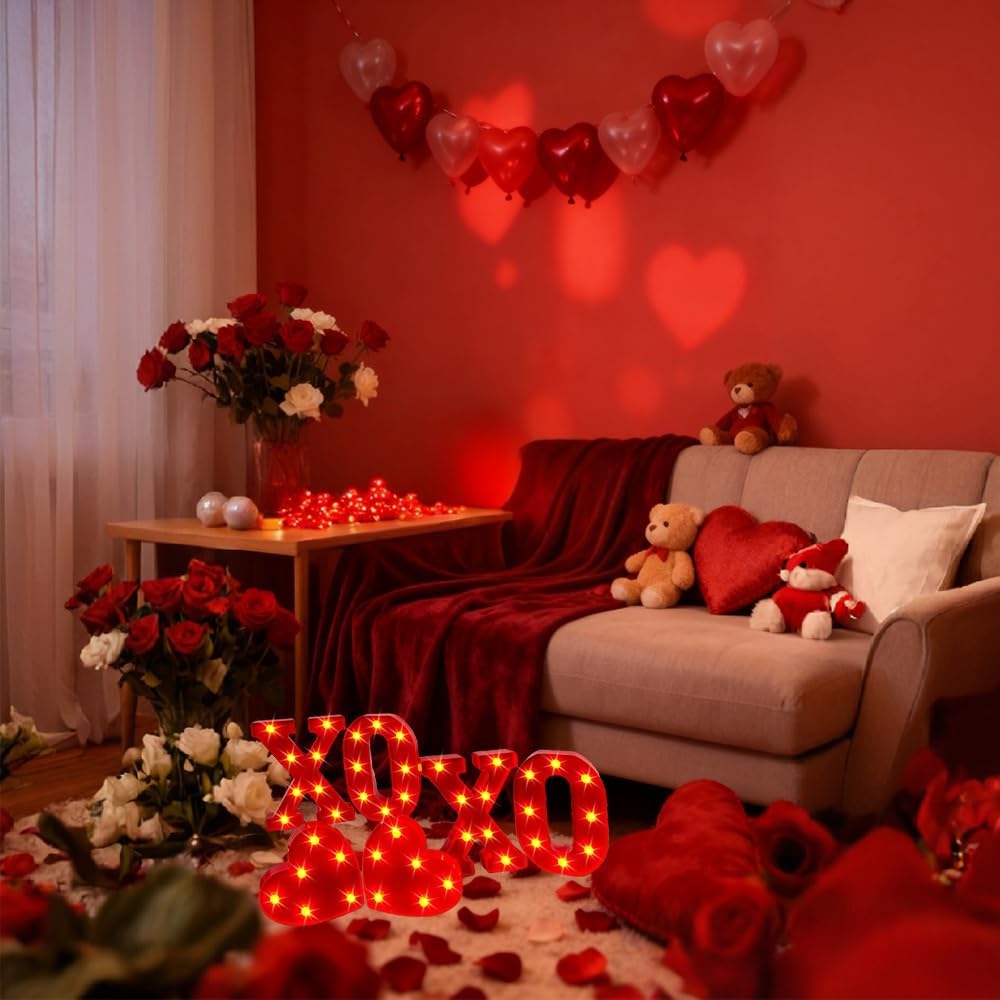 Valentine's Day Red LED XOXO & Heart Marquee Decor Set - Image 2