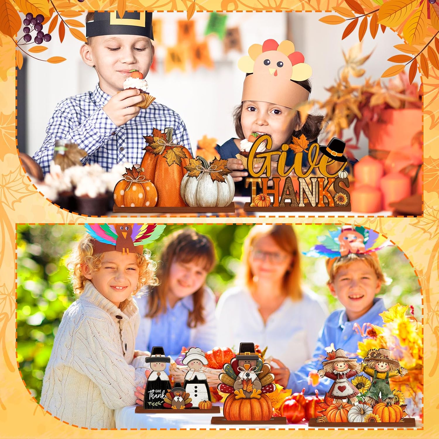 6pc Wooden Fall Thanksgiving Table Decor: Cute Orange Pumpkin & Truck - Image 6