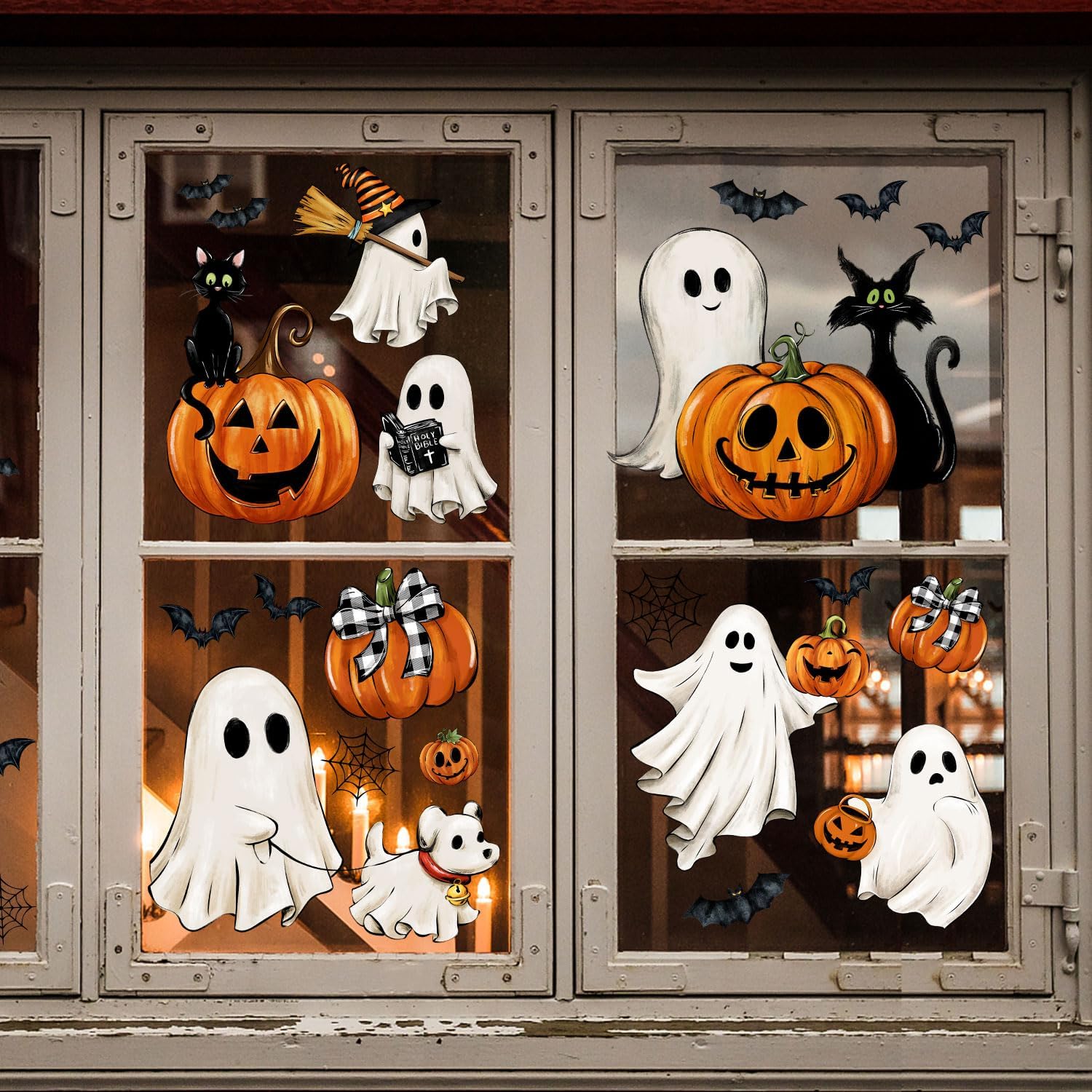 87 Reusable Vintage Halloween Clings: Ghost, Bat, Cat, Pumpkin Decals - Image 2