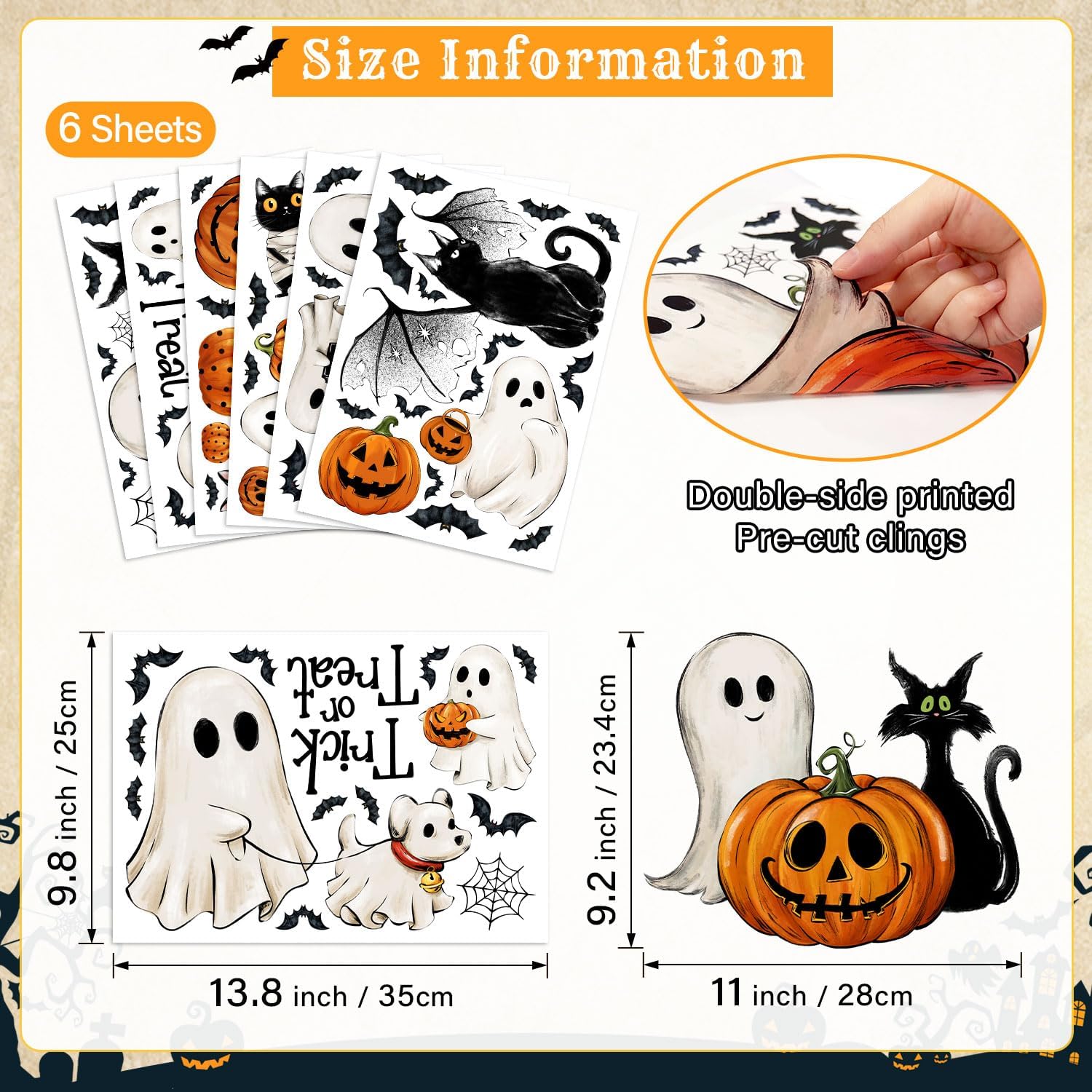 87 Reusable Vintage Halloween Clings: Ghost, Bat, Cat, Pumpkin Decals - Image 3