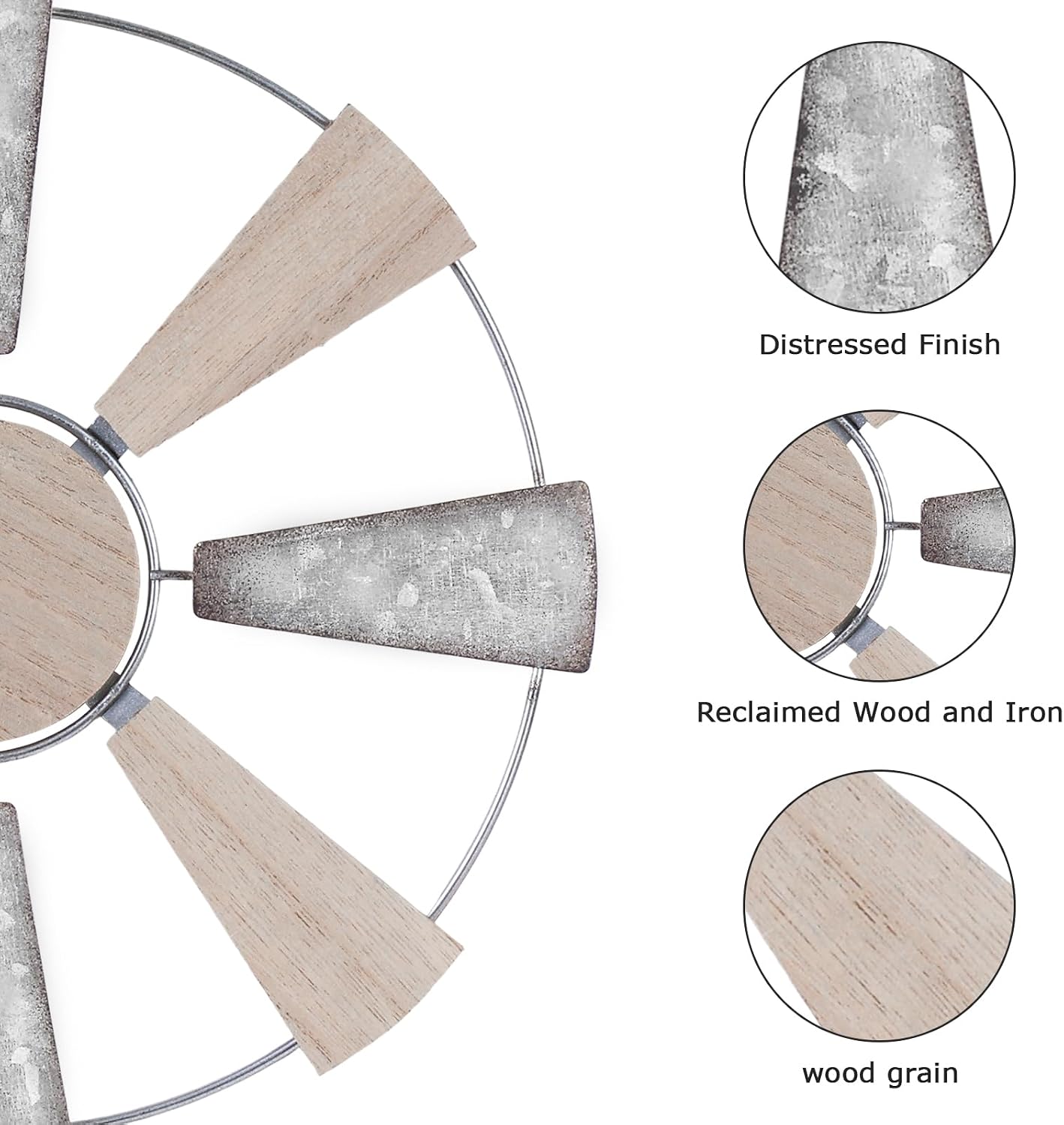 Rustic Farmhouse 11" Wood Metal Windmill Wall Decor. - Image 3