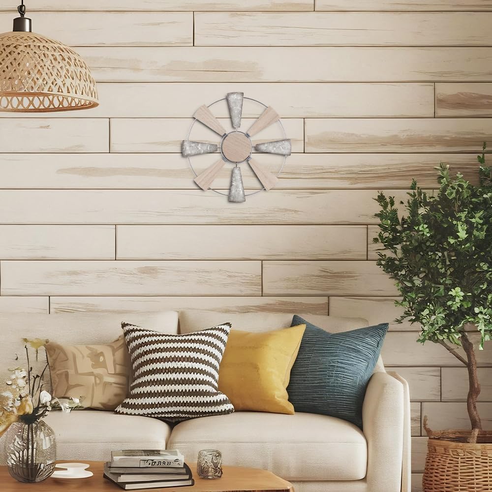 Rustic Farmhouse 11" Wood Metal Windmill Wall Decor. - Image 4