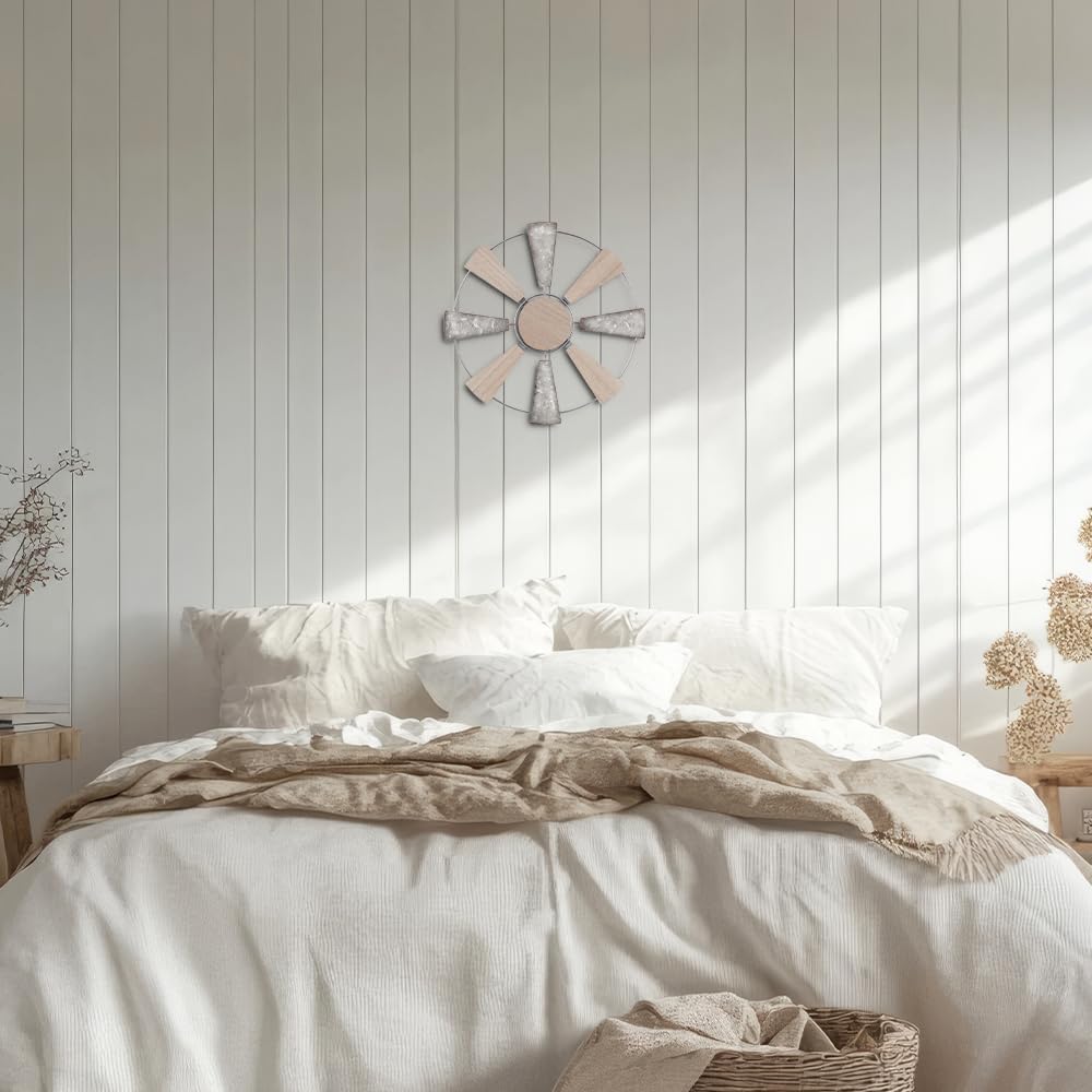Rustic Farmhouse 11" Wood Metal Windmill Wall Decor. - Image 5