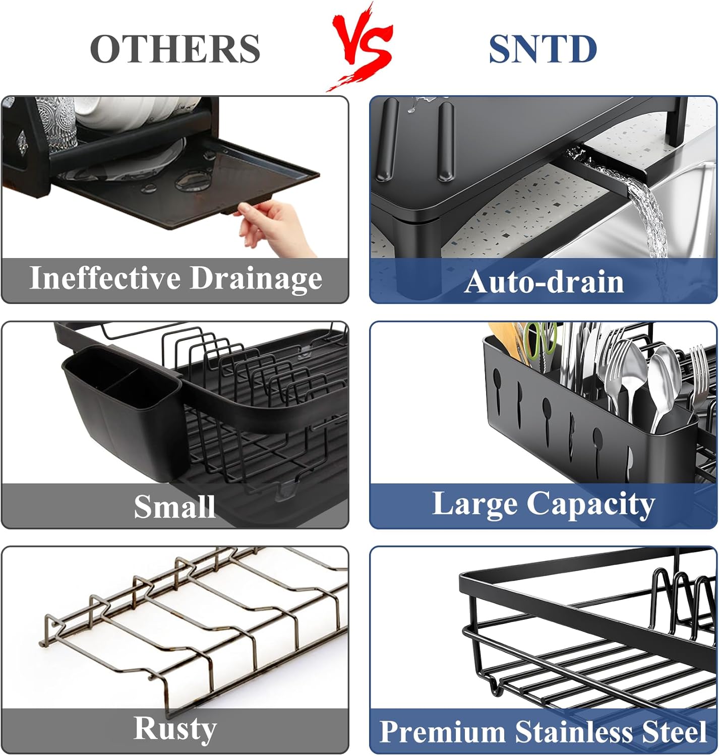 Self-Draining Stainless Steel Dish Rack for Kitchen Counter w/ Utensil Holder Review - Image 3