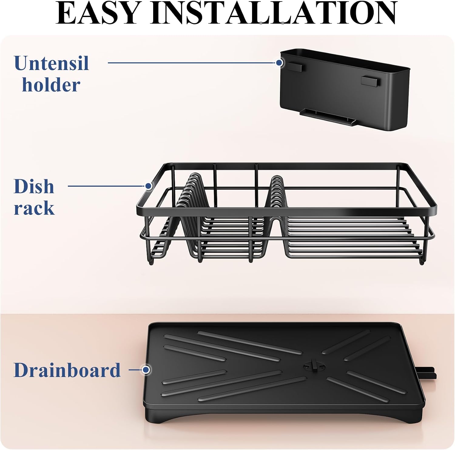 Self-Draining Stainless Steel Dish Rack for Kitchen Counter w/ Utensil Holder Review - Image 4