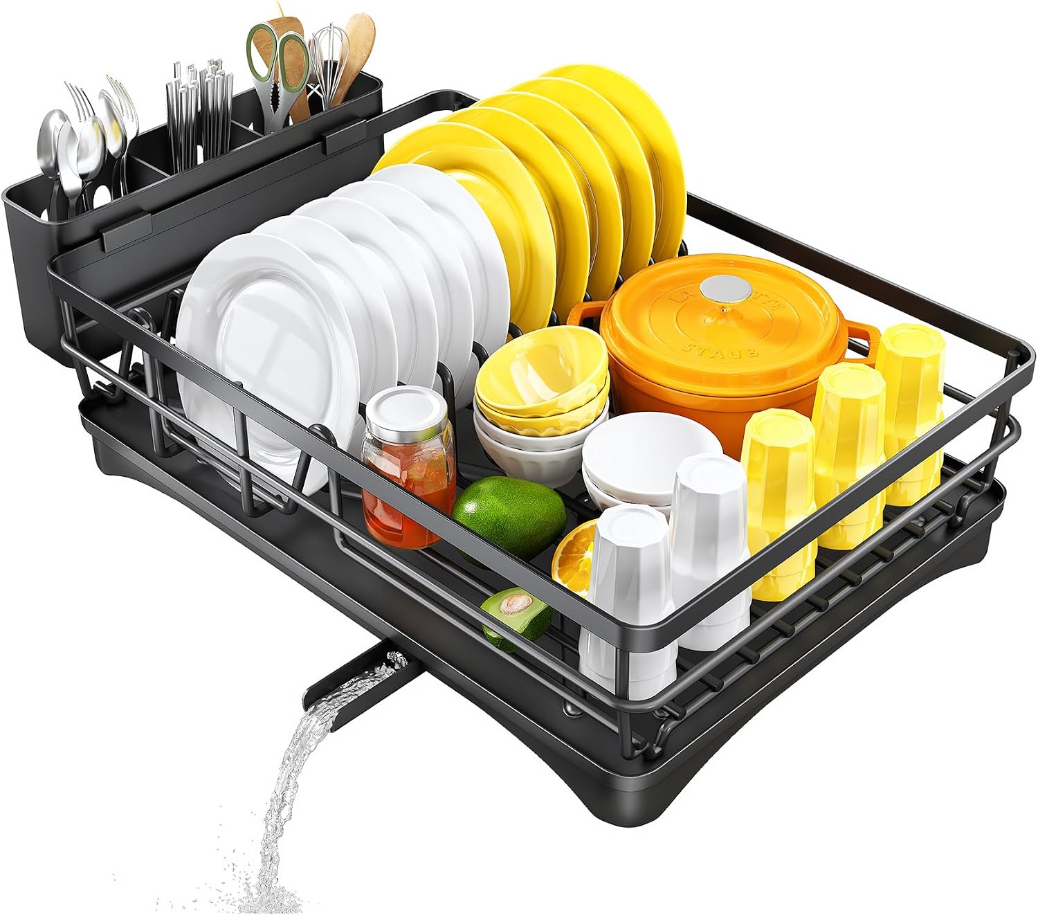 Self-Draining Stainless Steel Dish Rack for Kitchen Counter w/ Utensil Holder Review - Image 5