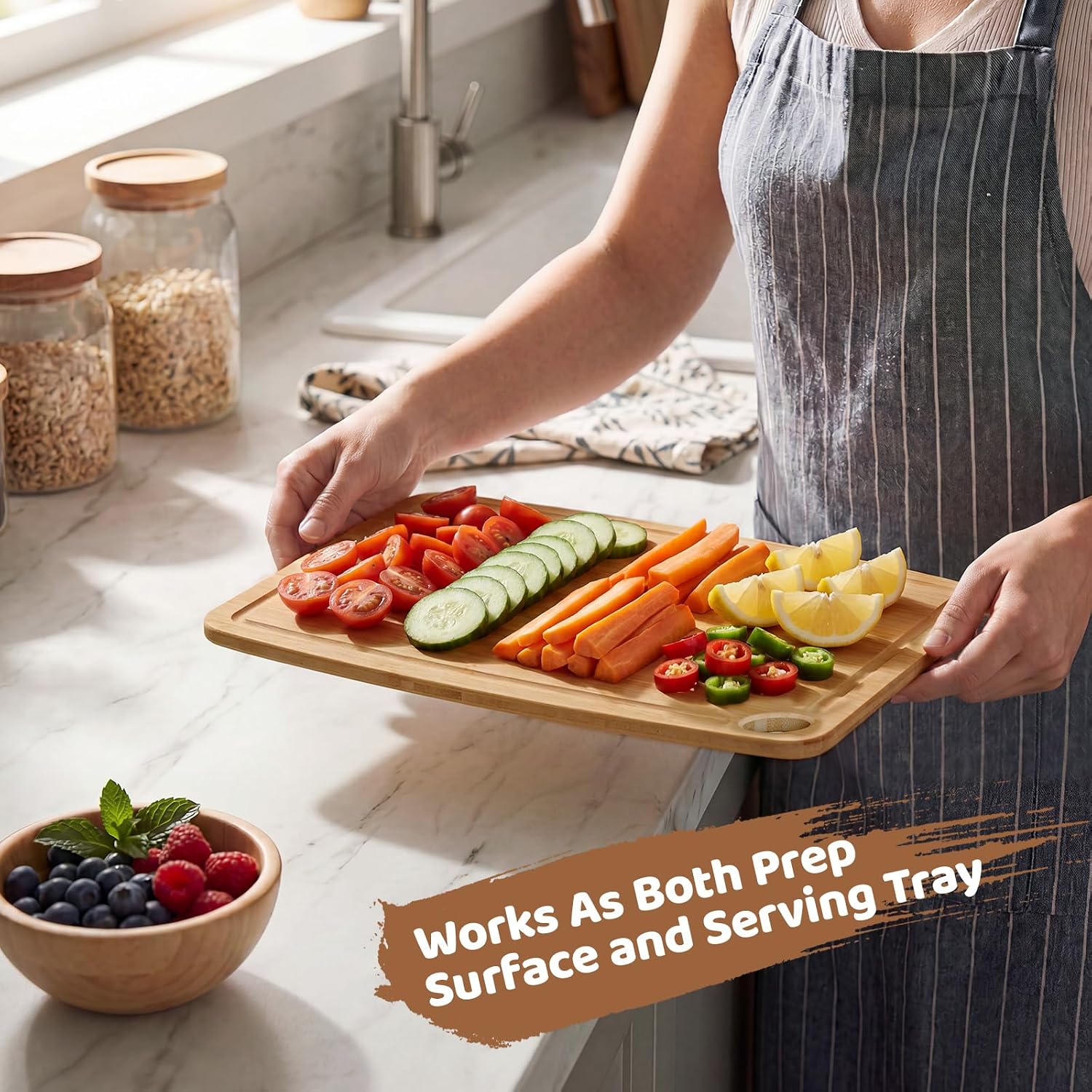 Dishwasher Safe Bamboo Kitchen Board: Reversible, Groove, Knife-Friendly, Lightweight - Image 8