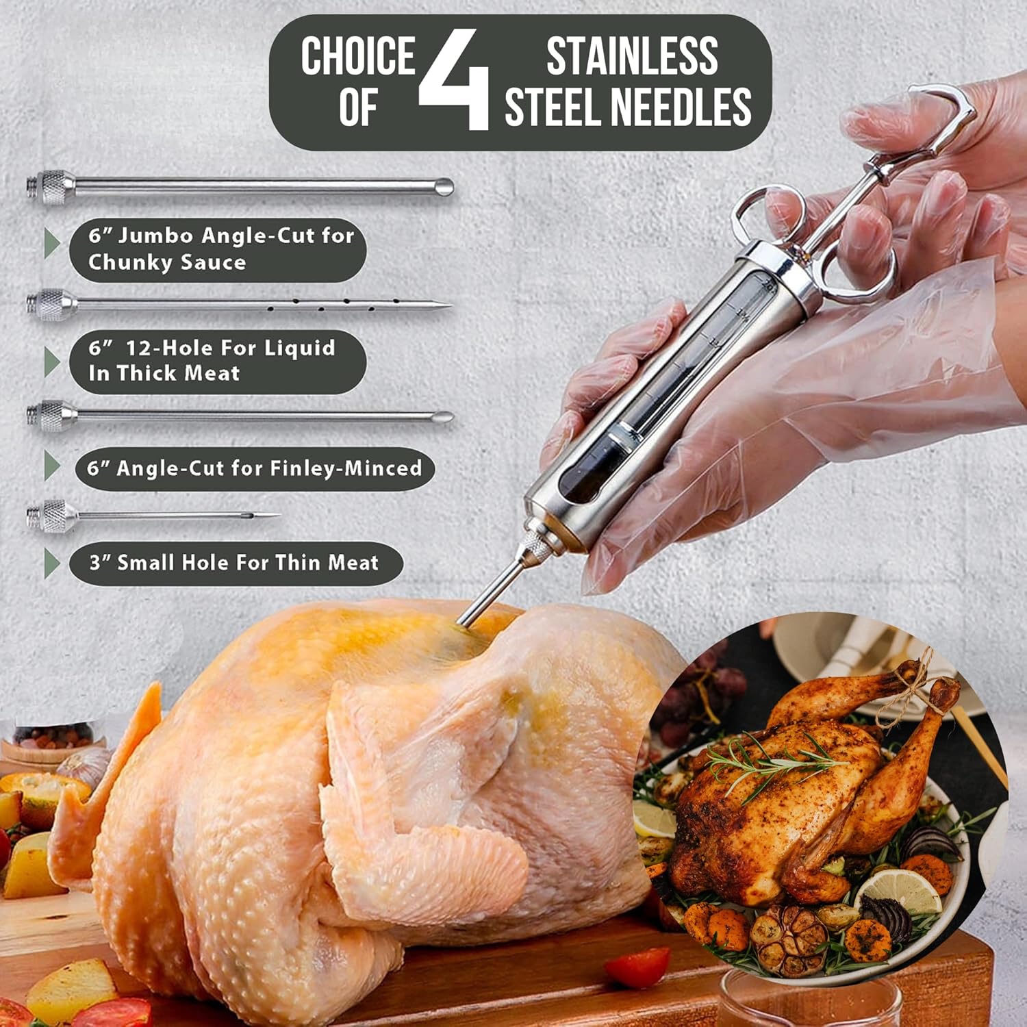 <p><strong>Pro Turkey Injector Kit: 2oz SS, Leak-Proof. Includes Claws & Basting Brush.</strong></p> - Image 3