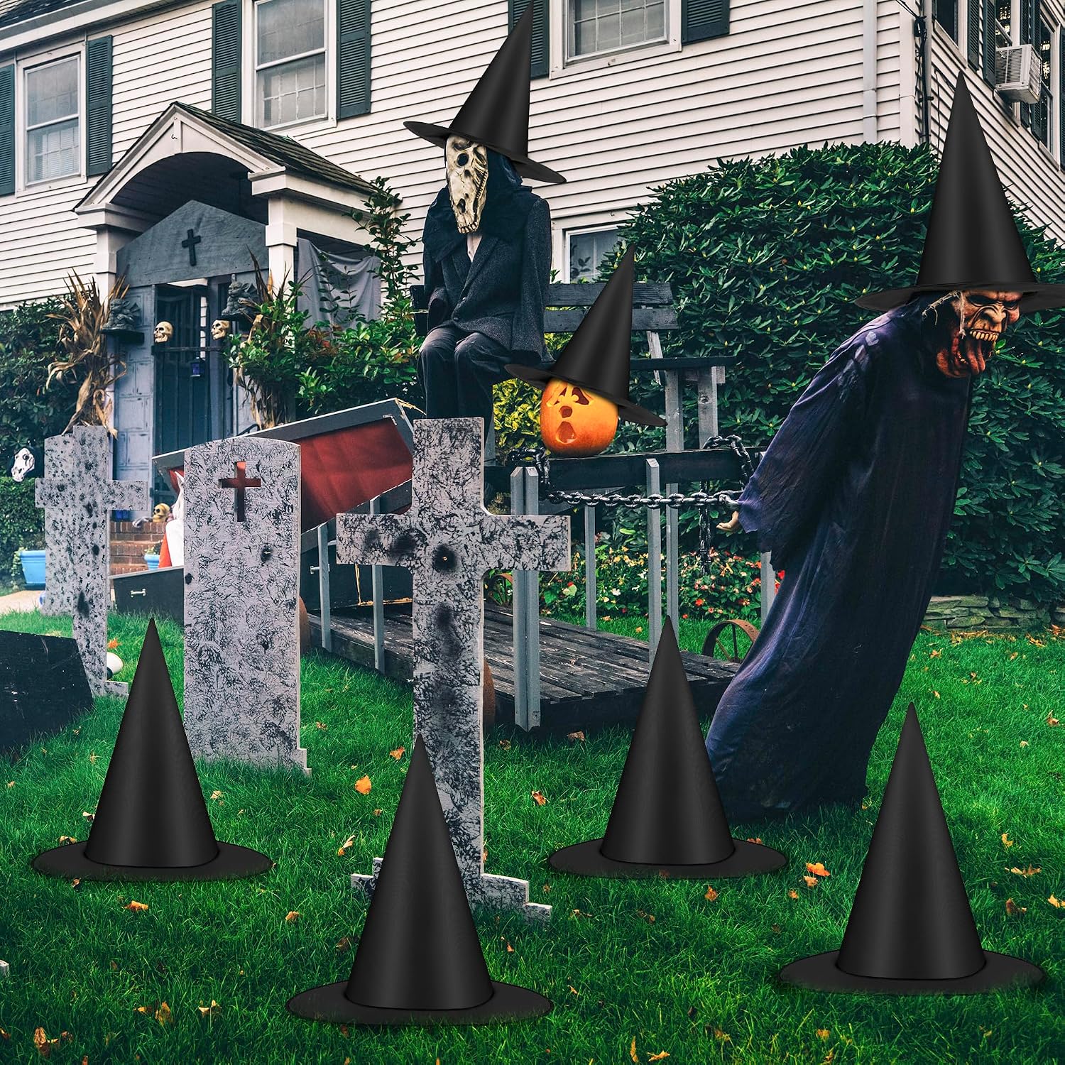 12 Black Hanging Witch/Wizard Hats with Cord for Halloween Decor & Costumes. - Image 3