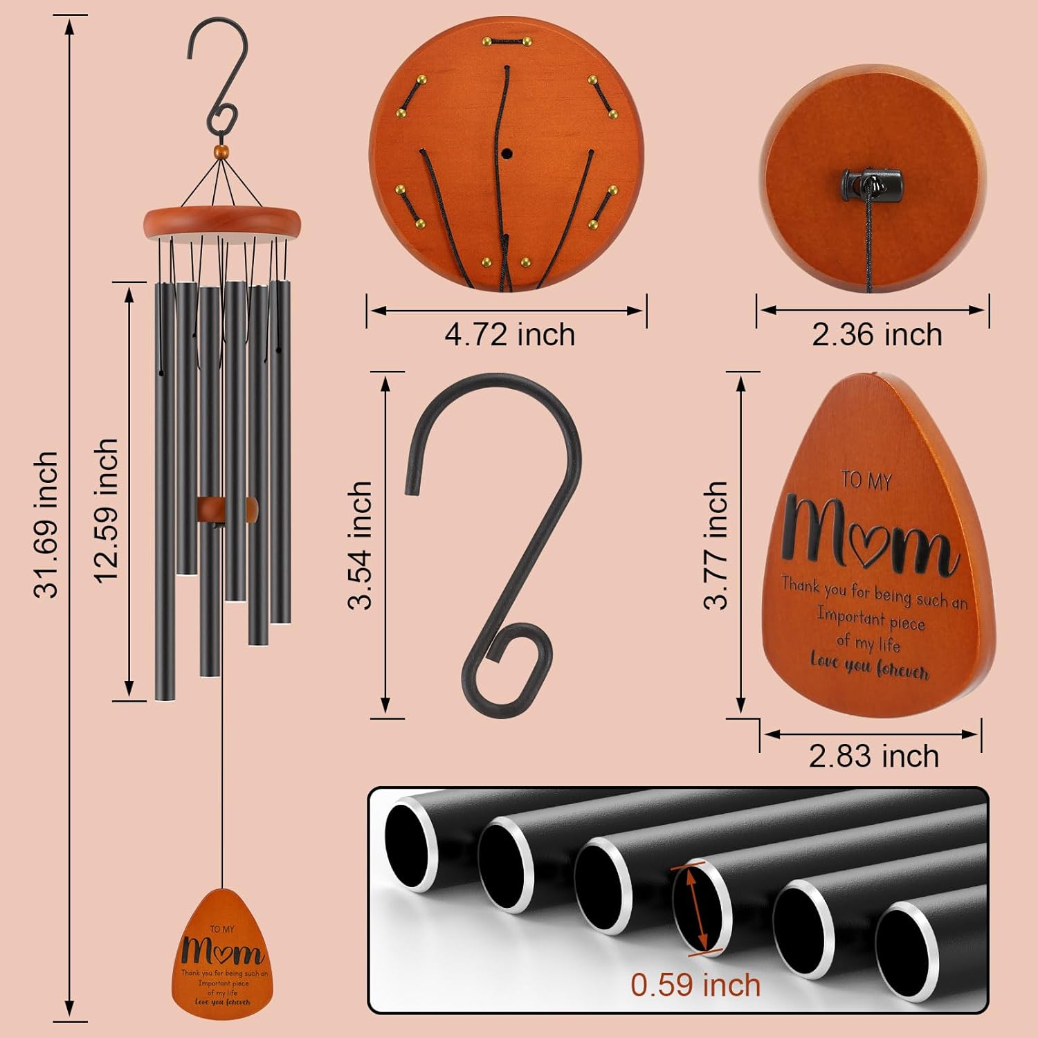 32" Wind Chimes: Gift for Mom - Birthday, Mother's Day & Holiday Home Decor - Image 6