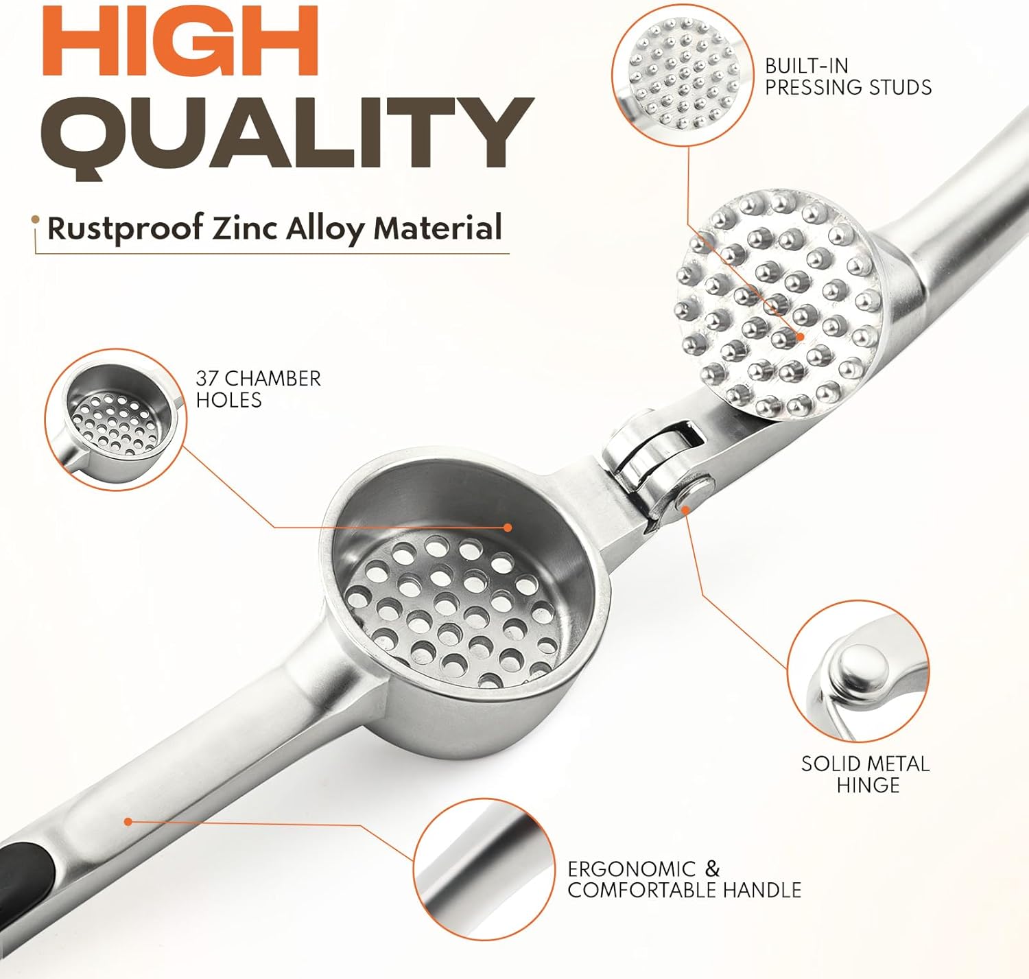 Matte Rust-Proof Garlic Press Set. Dishwasher Safe, Easy Squeeze & Clean w/ Peeler & Brush. - Image 3