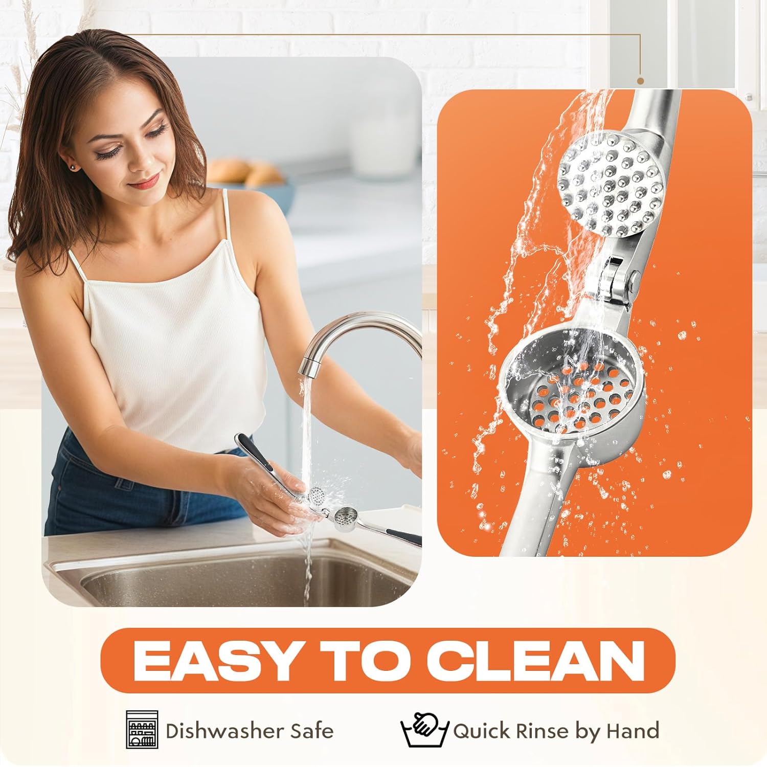 Matte Rust-Proof Garlic Press Set. Dishwasher Safe, Easy Squeeze & Clean w/ Peeler & Brush. - Image 5