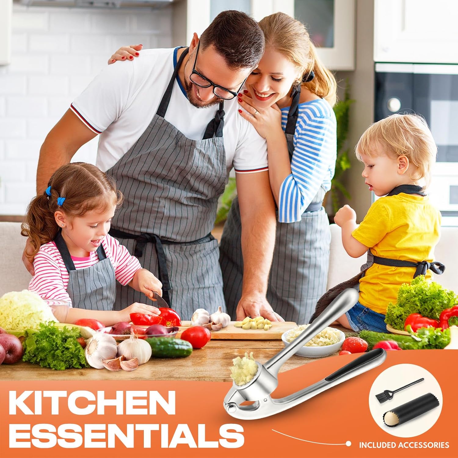 Matte Rust-Proof Garlic Press Set. Dishwasher Safe, Easy Squeeze & Clean w/ Peeler & Brush. - Image 7