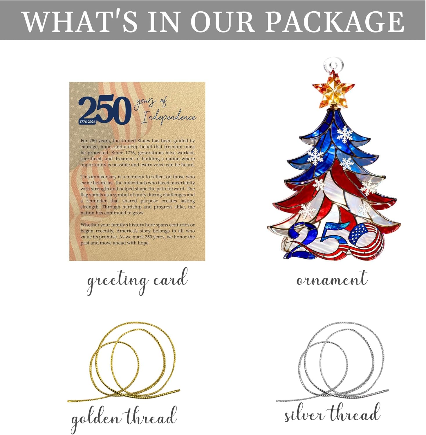 250th USA Anniversary Xmas Ornament & Gift. Acrylic Suncatcher, Commemorative Card. - Image 3