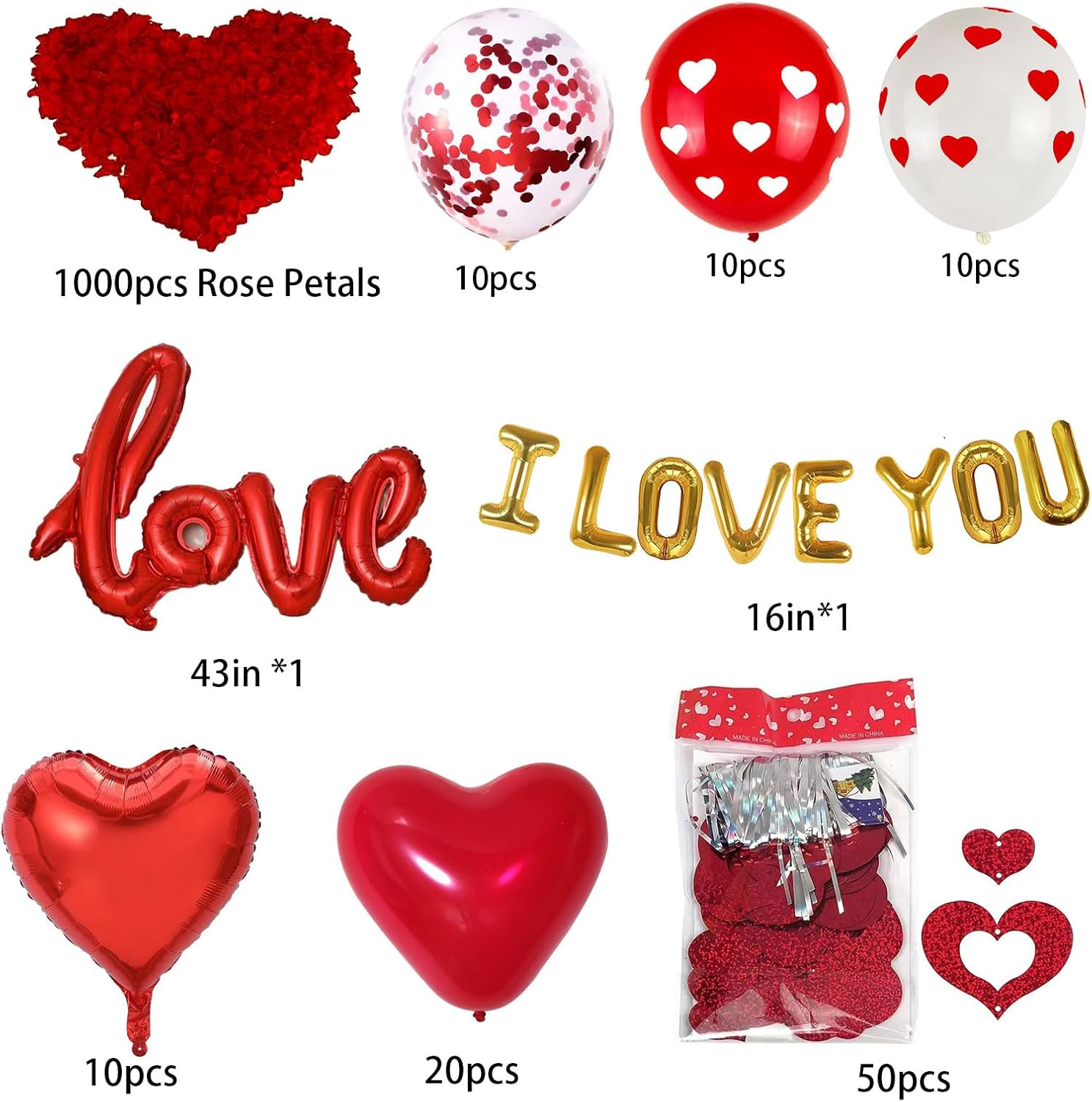 Romantic Valentine's Decor Kit: Balloons, 1000 Silk Petals, "I Love You" & Hearts. - Image 3