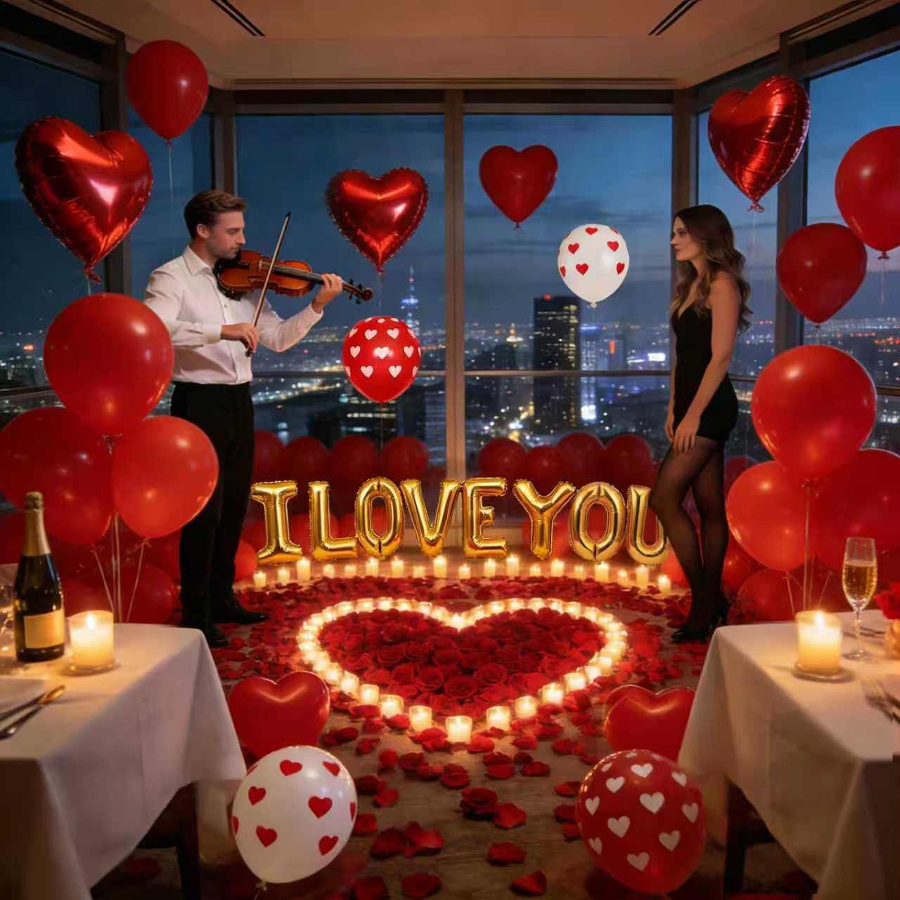 Romantic Valentine's Decor Kit: Balloons, 1000 Silk Petals, "I Love You" & Hearts. - Image 4