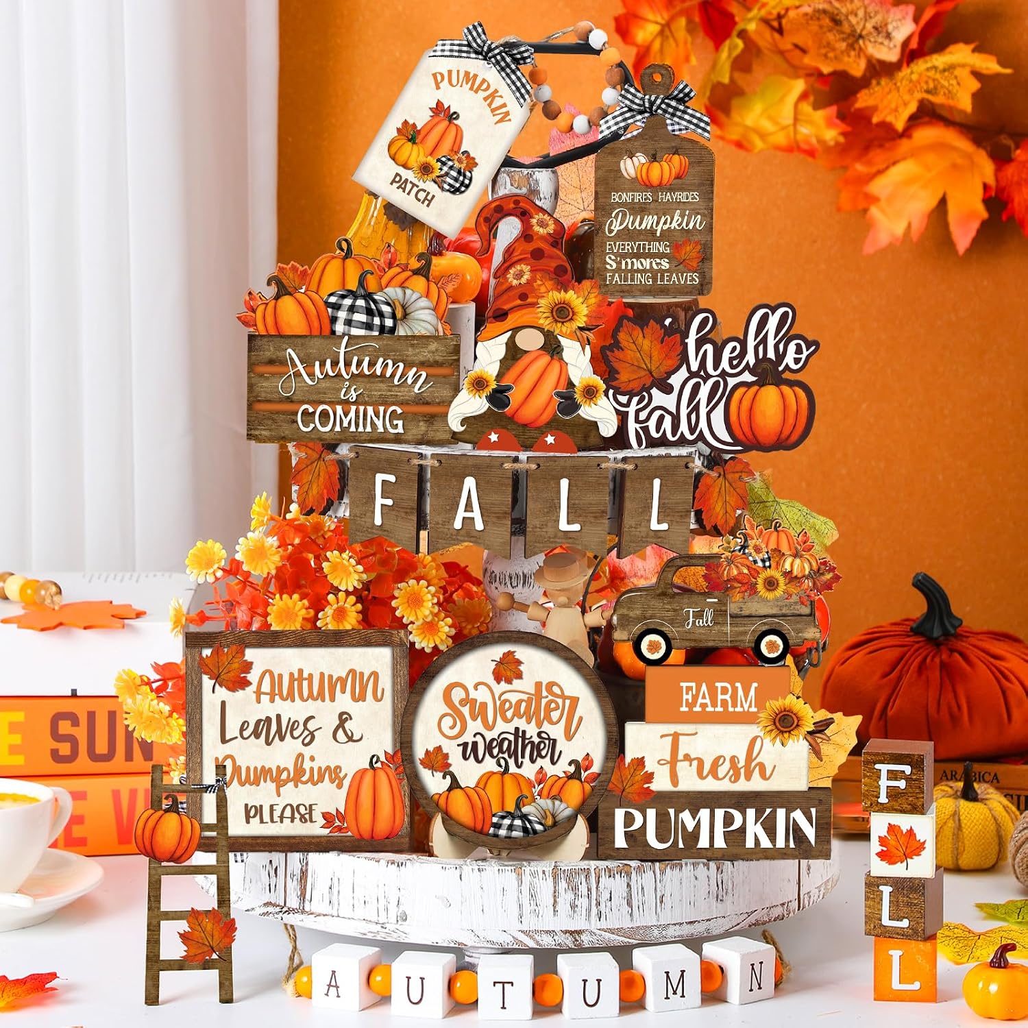 Rustic Fall Tiered Tray Decor Set: Pumpkin Gnome Truck for Thanksgiving Review - Image 5