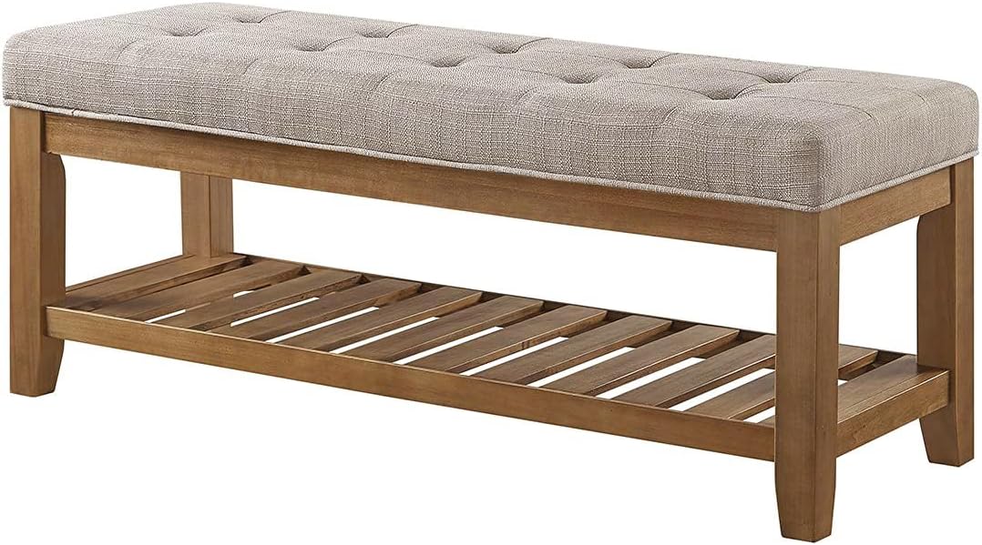 Large Linen Tufted Ottoman Bench with Wood Shelf - Bedroom Review - Image 3