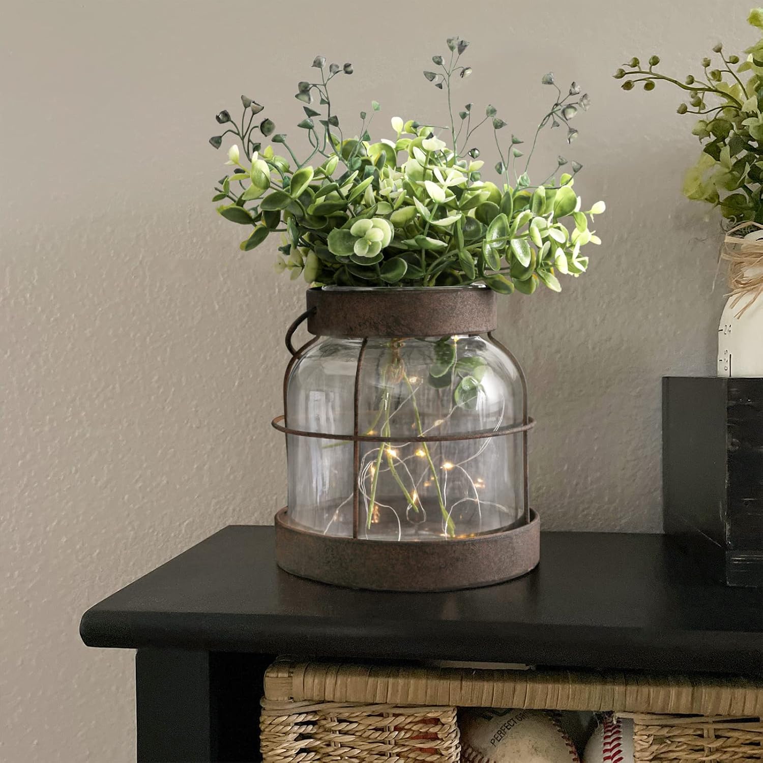 Vintage Farmhouse Glass Vase & Rustic Lantern for Flowers/Lights Decor - Image 6