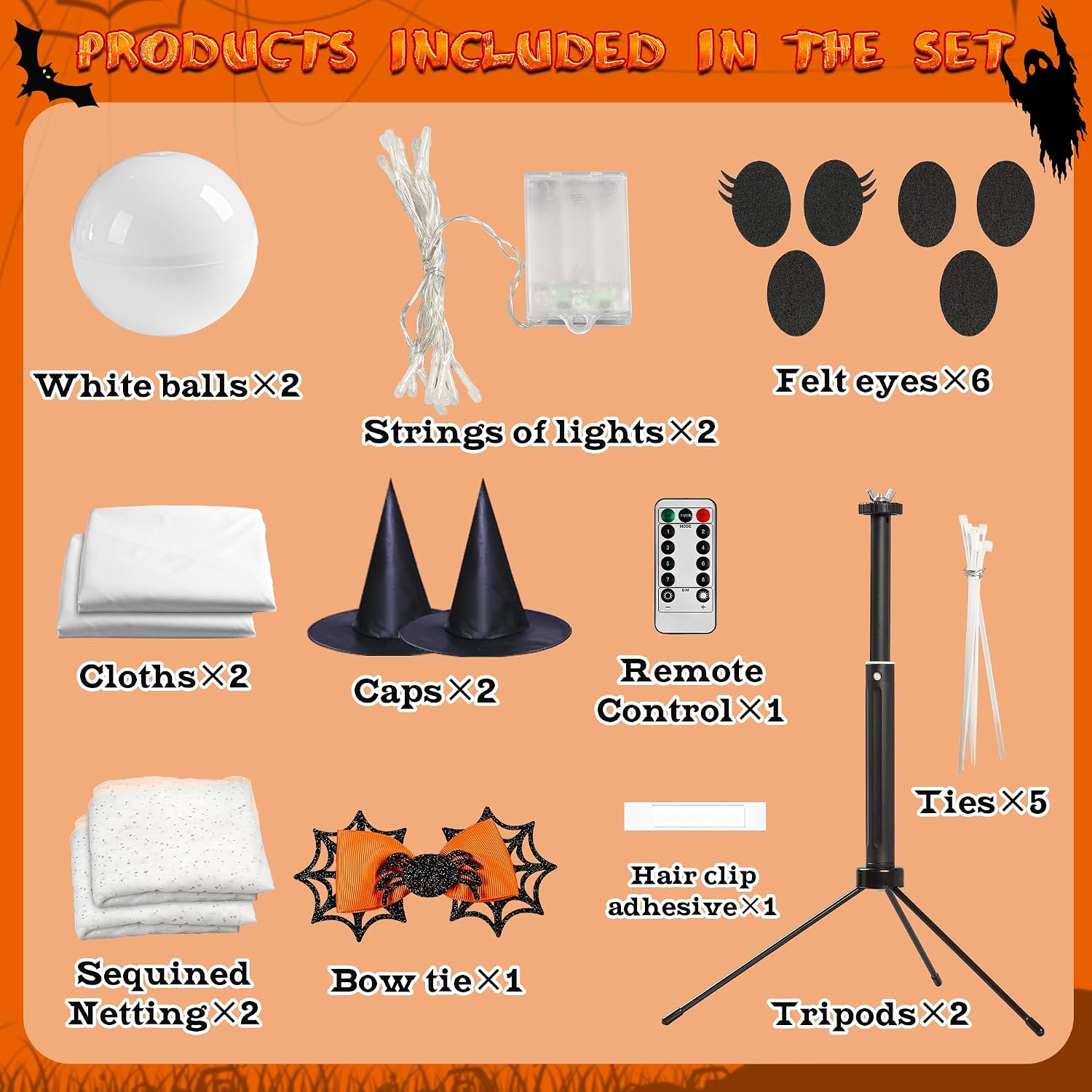 2 Spooky LED Ghost Lights with Remote for Indoor Halloween Decor - Image 6