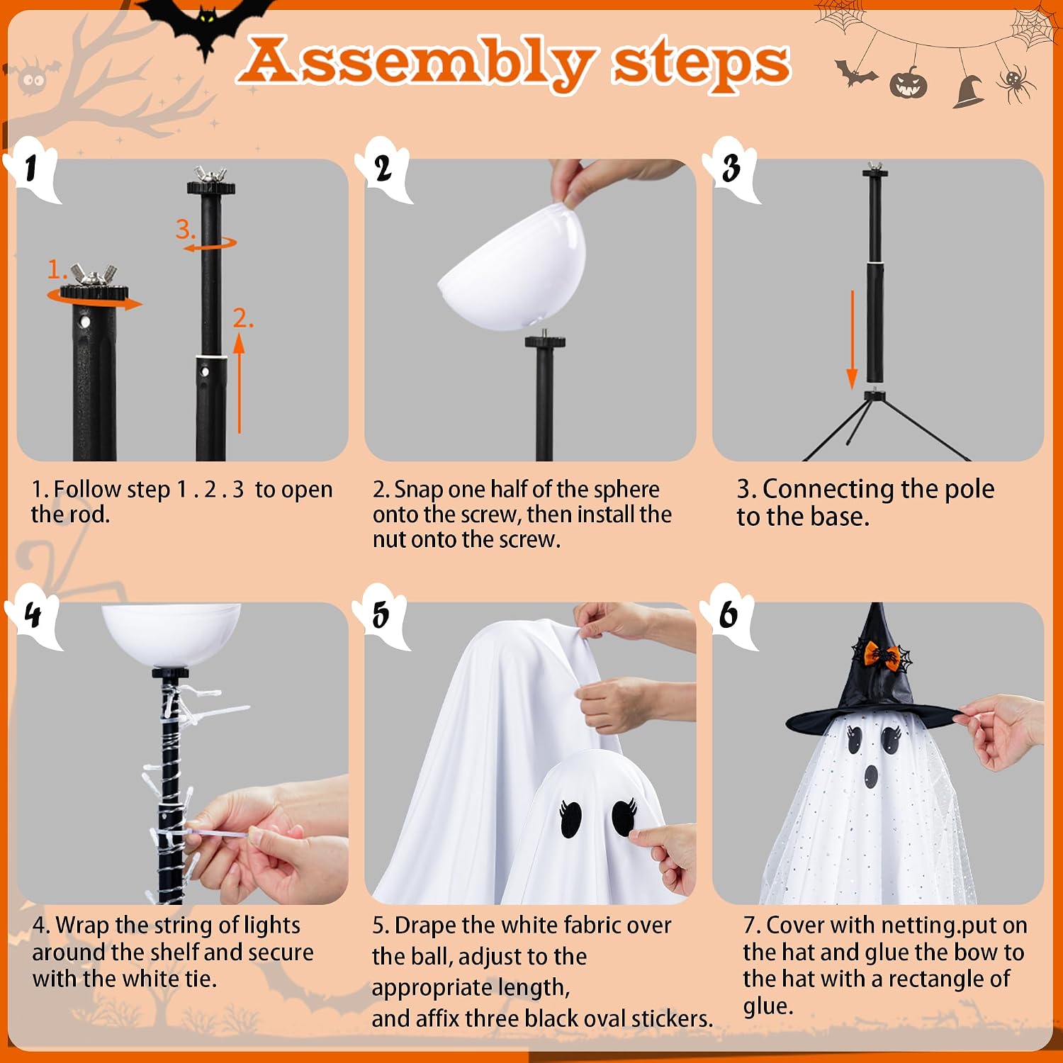 2 Spooky LED Ghost Lights with Remote for Indoor Halloween Decor - Image 7