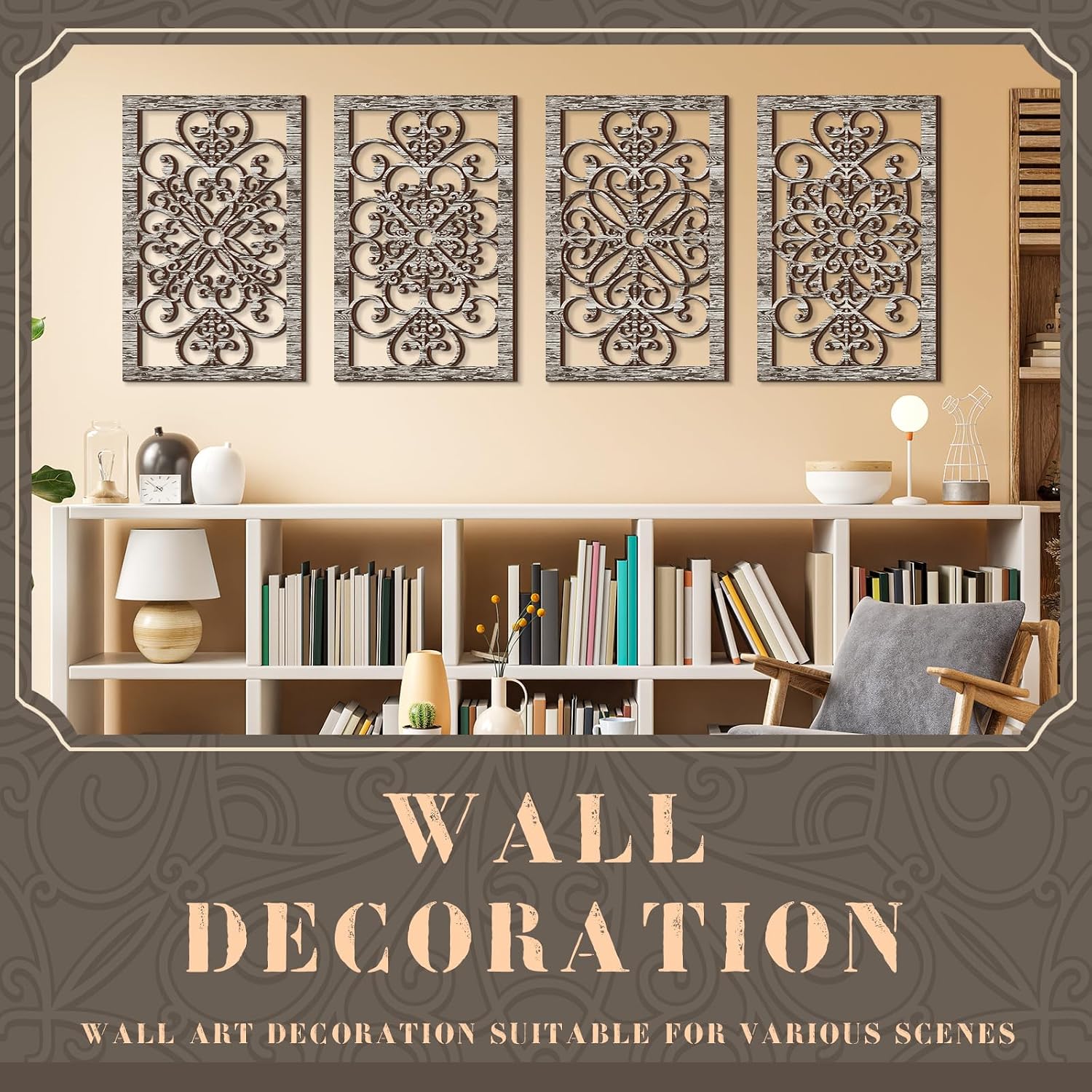 4-Pc Thick Wooden Hollow Carved Modern Farmhouse Wall Art for Any Room - Image 3