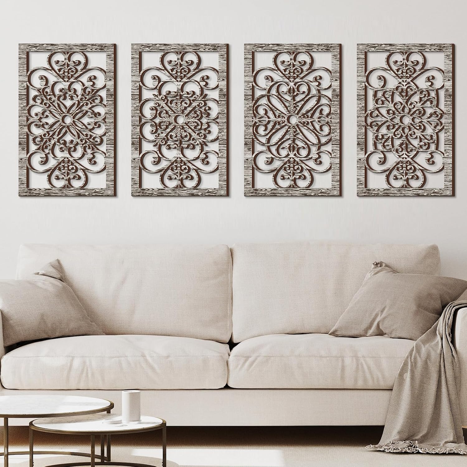 4-Pc Thick Wooden Hollow Carved Modern Farmhouse Wall Art for Any Room - Image 4