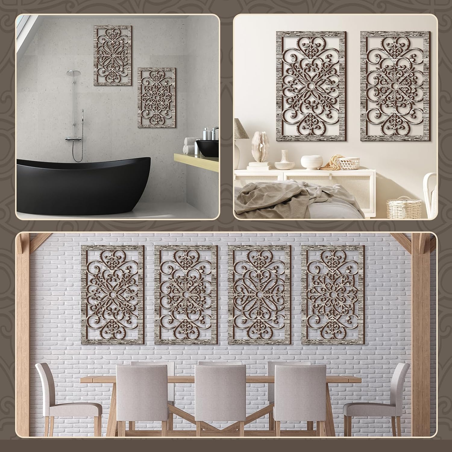 4-Pc Thick Wooden Hollow Carved Modern Farmhouse Wall Art for Any Room - Image 5