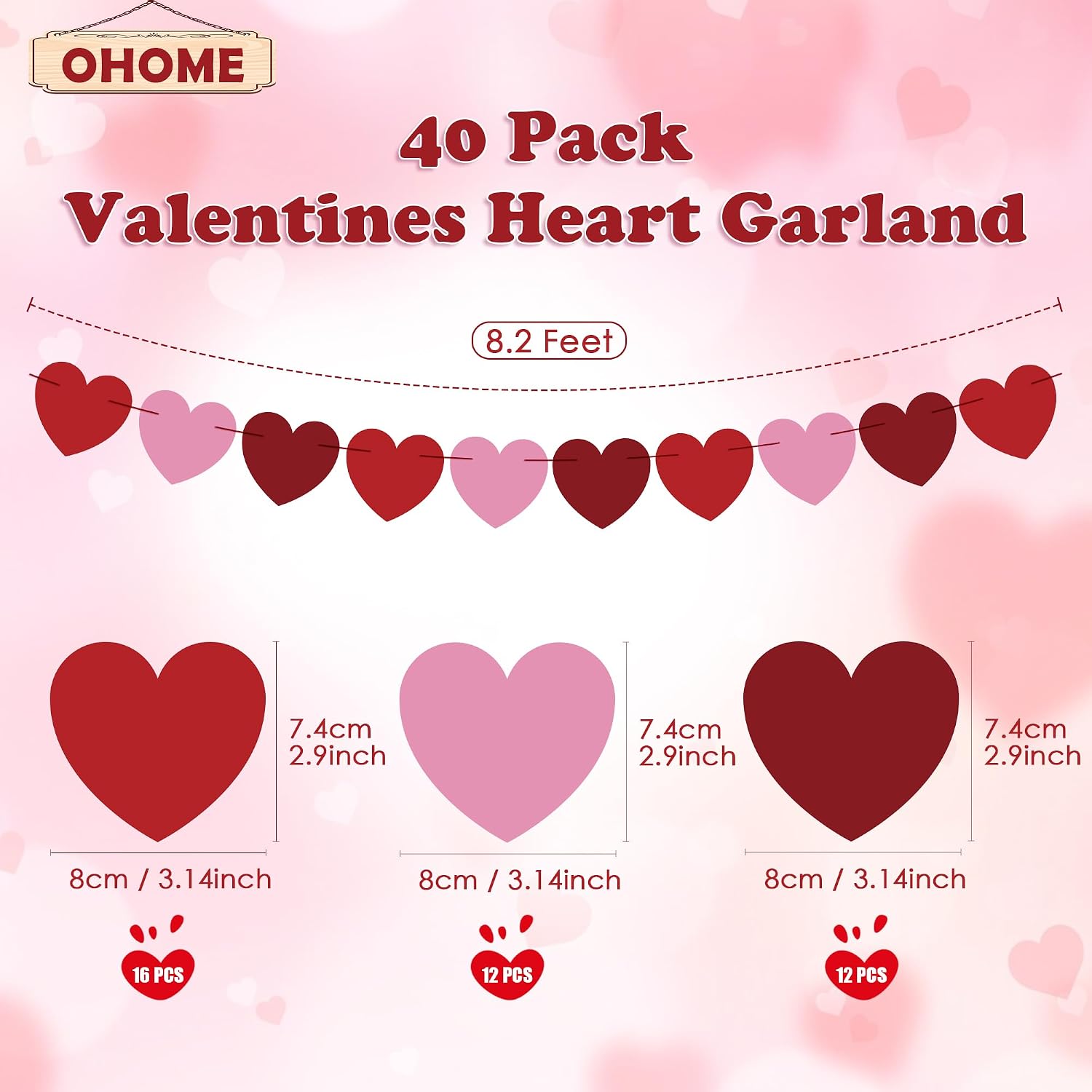 40-Pack Valentine's Decor: Heart Garland, Banners & Party Favors - Image 2