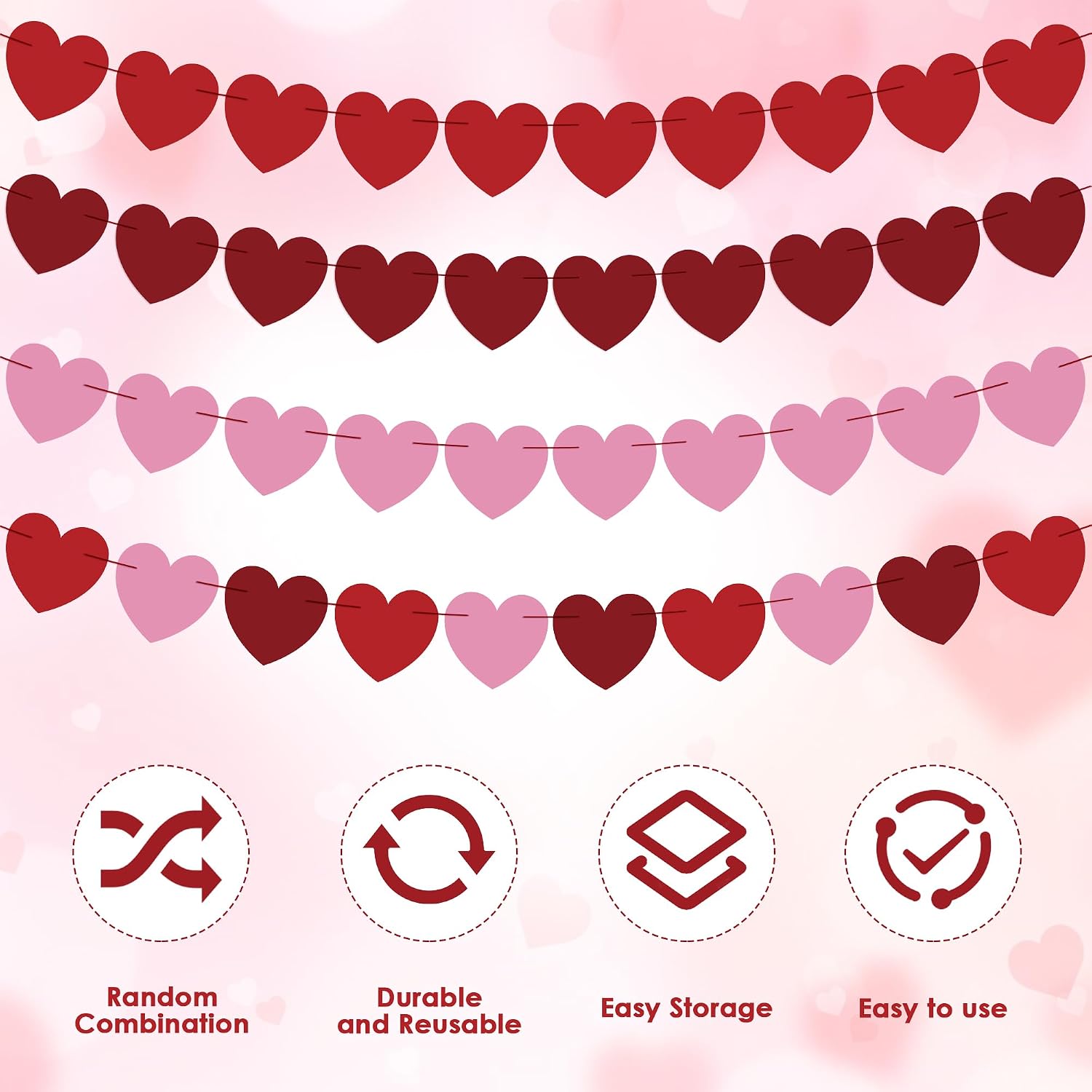 40-Pack Valentine's Decor: Heart Garland, Banners & Party Favors - Image 3