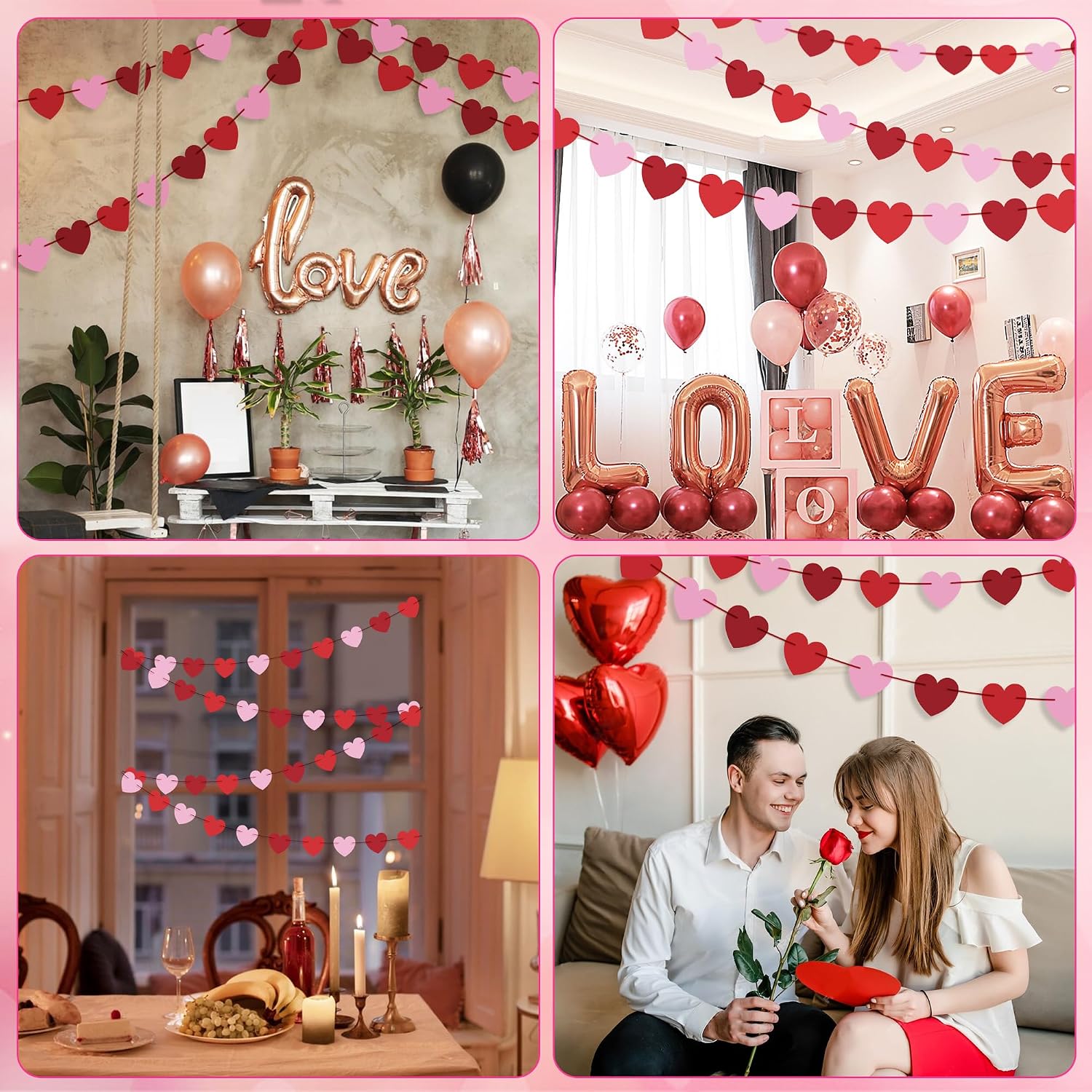 40-Pack Valentine's Decor: Heart Garland, Banners & Party Favors - Image 4