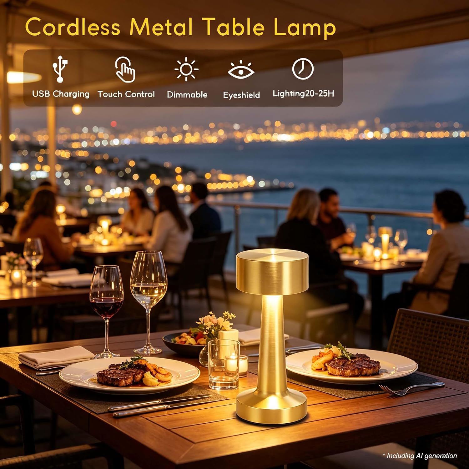Versatile Golden LED Lamp: Portable, Rechargeable, 3 Brightness/3 Color Touch Control - Image 4