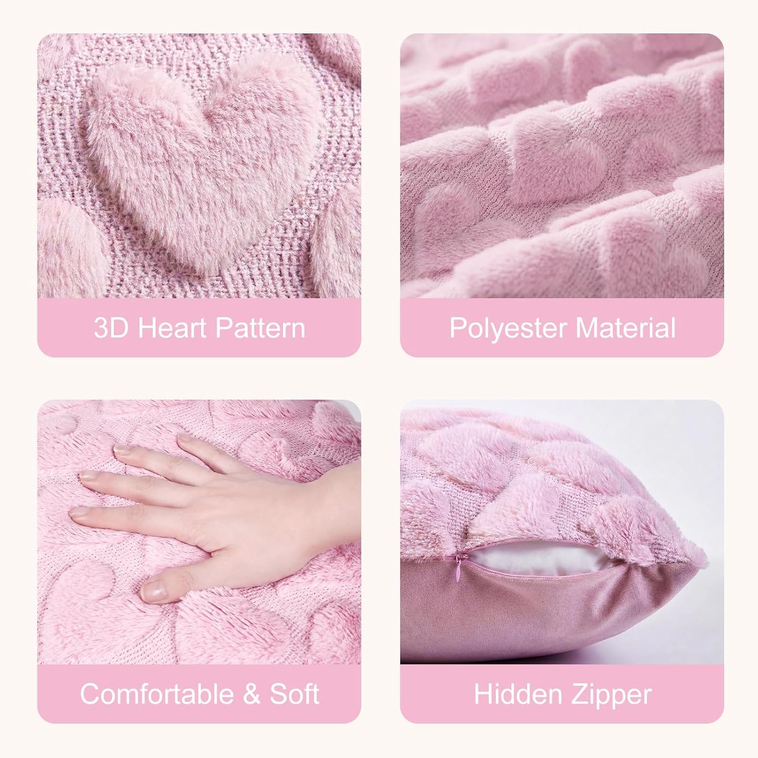 Pink Faux Fur Heart Valentine's Decor Pillow Covers (2-Pack) Review - Image 2
