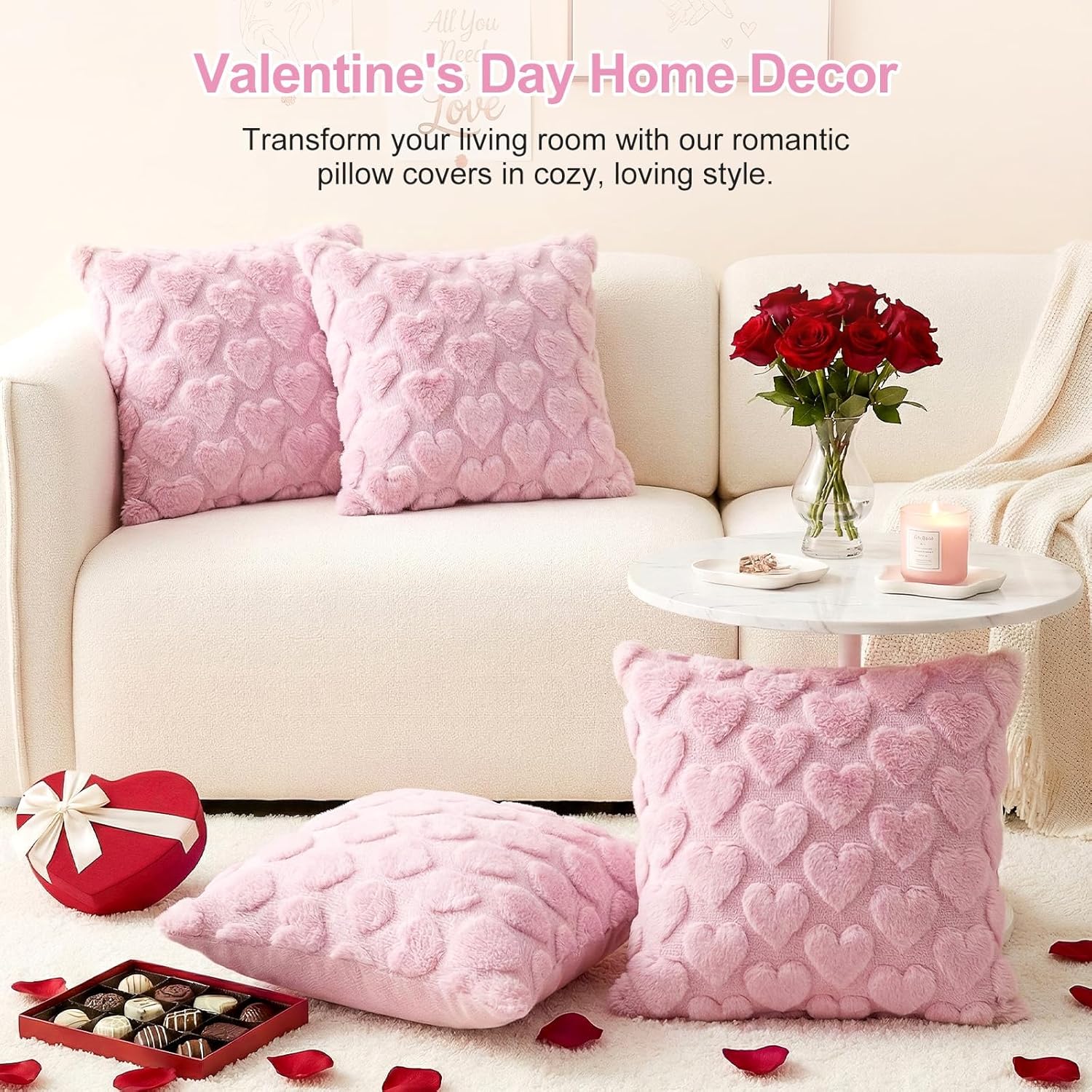 Pink Faux Fur Heart Valentine's Decor Pillow Covers (2-Pack) Review - Image 4