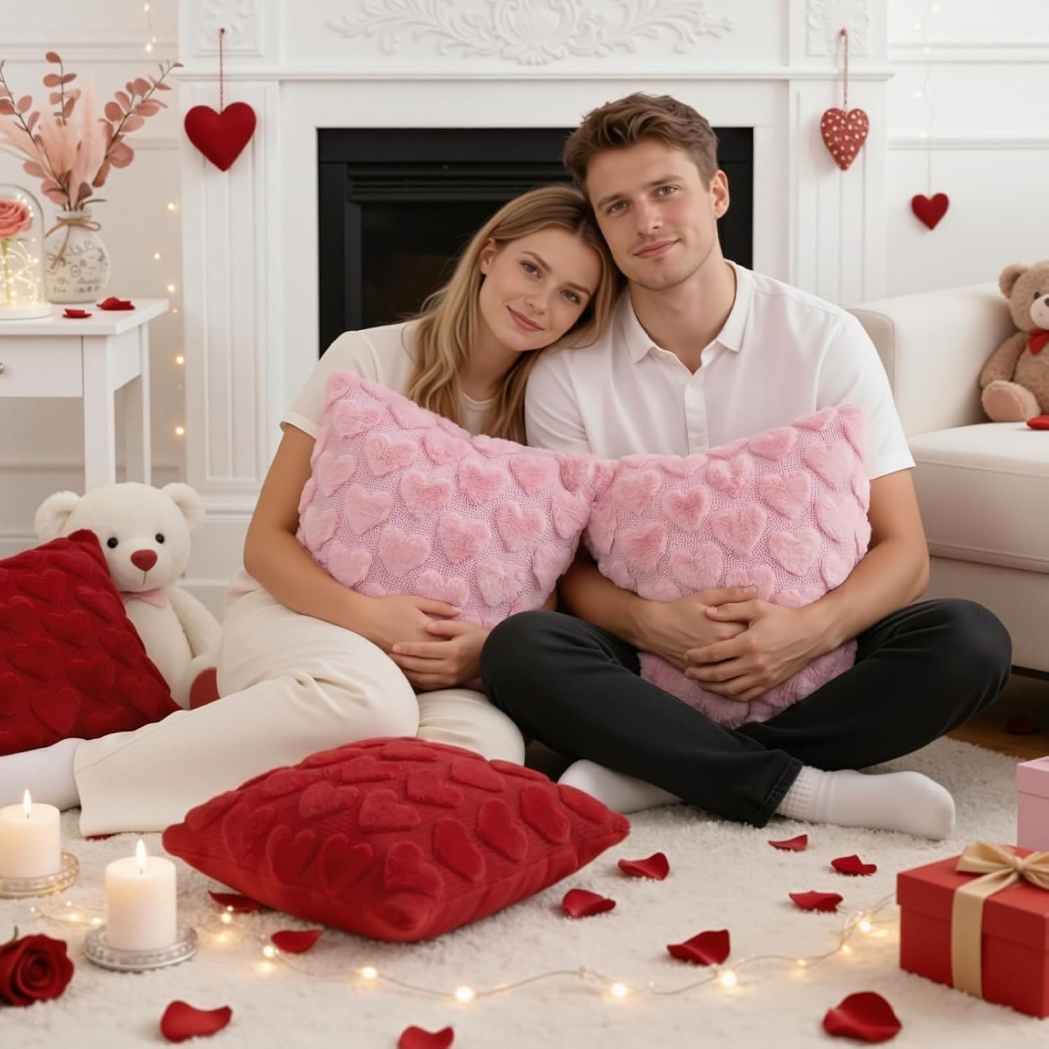 Pink Faux Fur Heart Valentine's Decor Pillow Covers (2-Pack) Review - Image 5