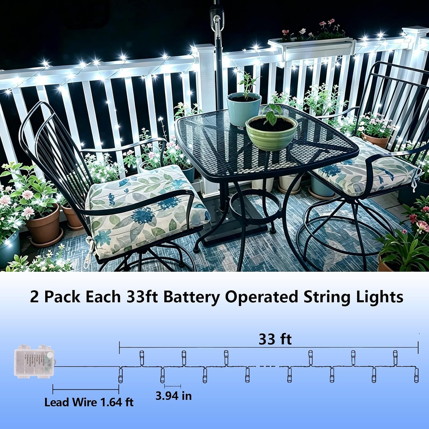 Battery LED White Christmas Fairy Lights 2-Pack, 8 Modes, Remote, Waterproof - Image 5