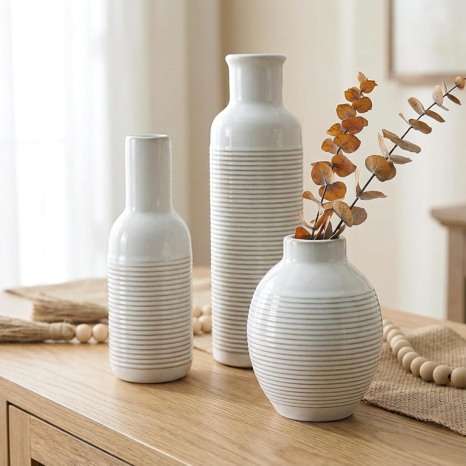 Modern Farmhouse Deals Review: 3 White Ceramic Vases for Decor - Image 4