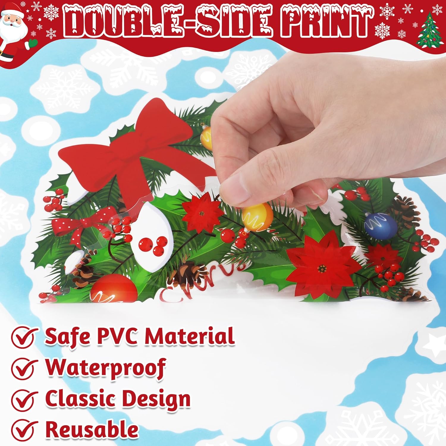 186PC Christmas Window Clings: PVC Snowflakes, Santa, Snowman & Reindeer Decals. - Image 3