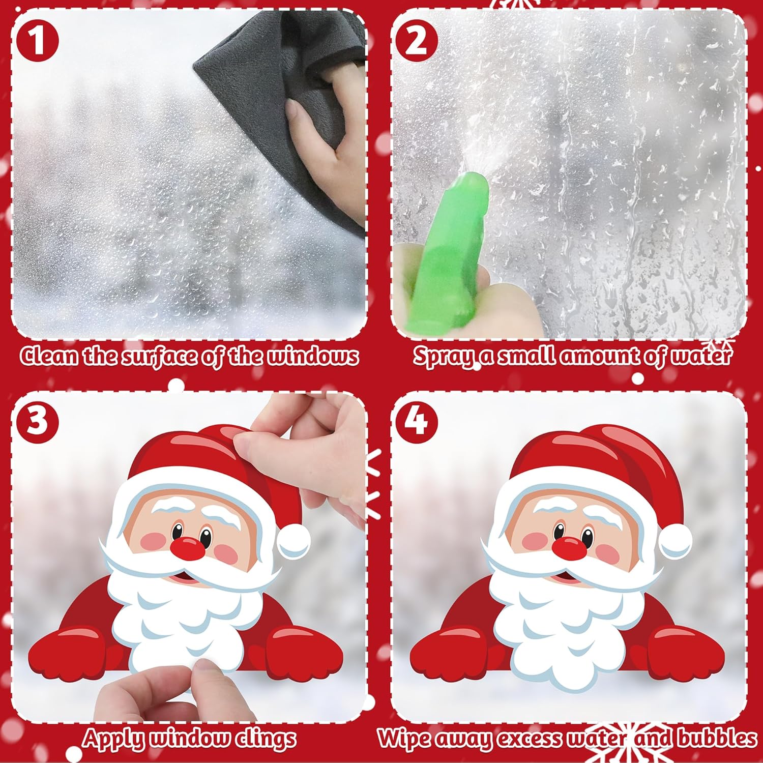 186PC Christmas Window Clings: PVC Snowflakes, Santa, Snowman & Reindeer Decals. - Image 4