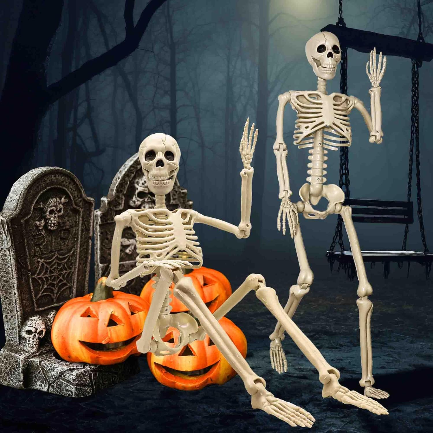 2-Pack 3ft Posable Plastic Skeletons for Halloween Decor - Image 2