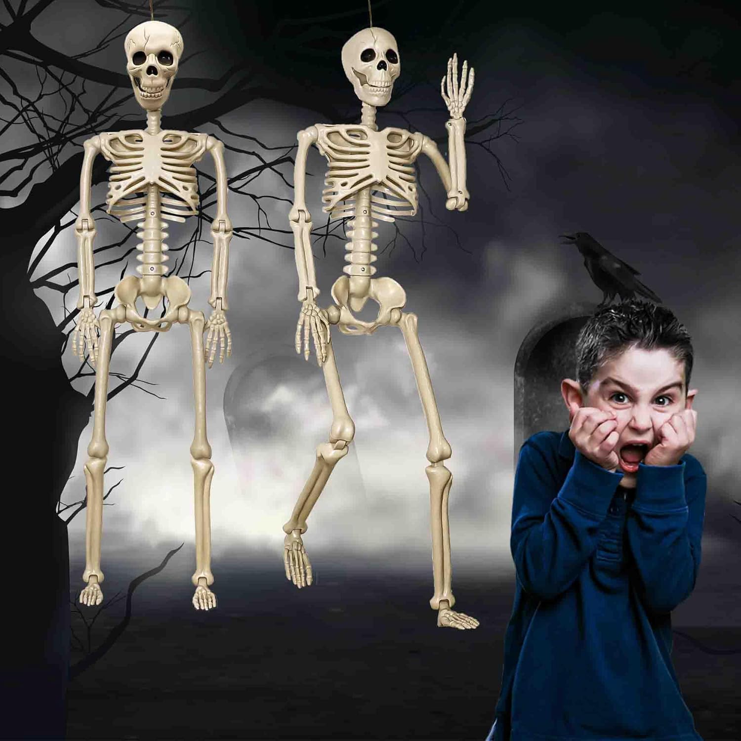 2-Pack 3ft Posable Plastic Skeletons for Halloween Decor - Image 3