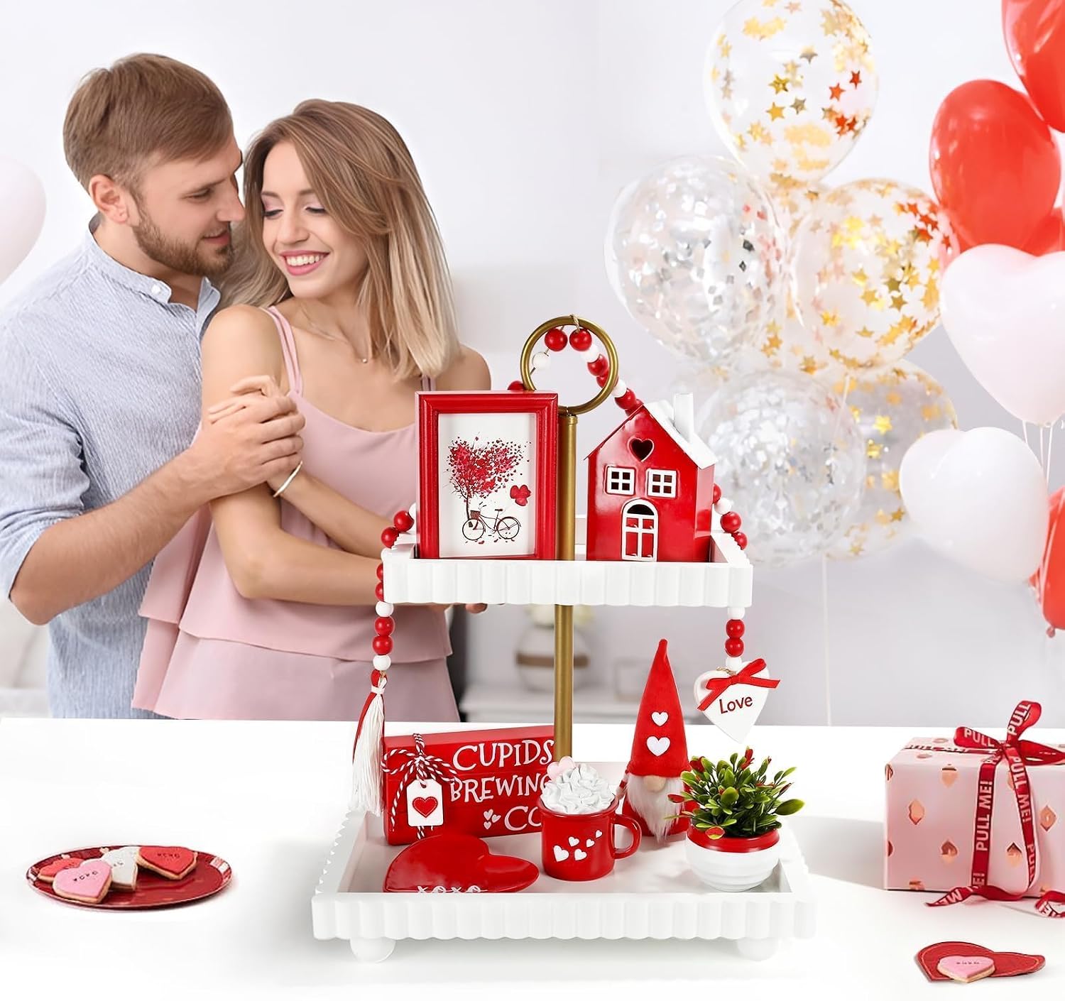 Valentine's Day Tiered Tray & Table Decor Set - Home/Office - Image 6
