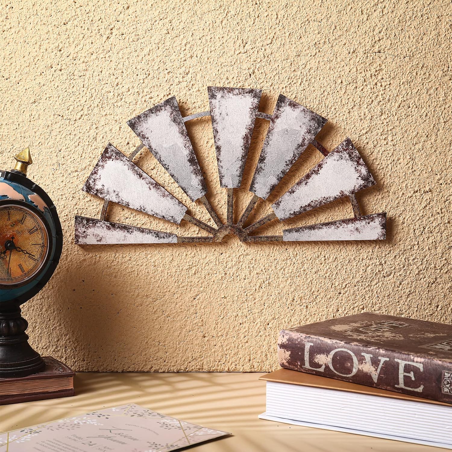 Distressed Wood Semicircle Windmill Wall Art, Rustic Farmhouse Decor. - Image 2