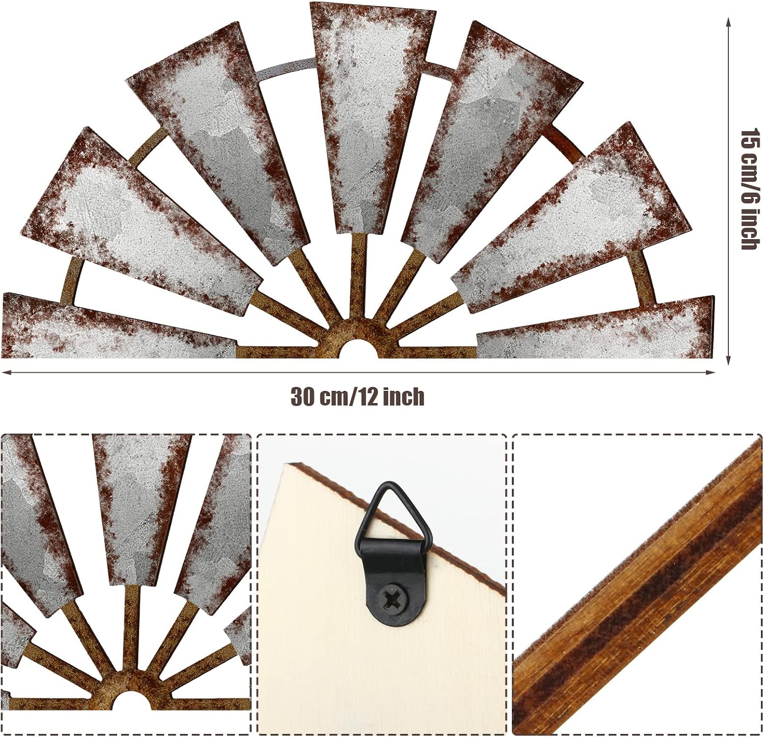 Distressed Wood Semicircle Windmill Wall Art, Rustic Farmhouse Decor. - Image 3