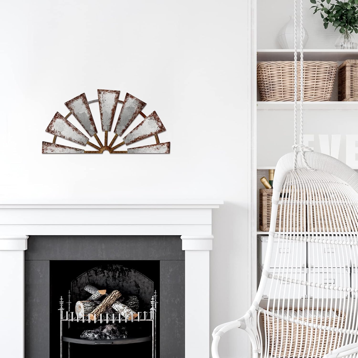 Distressed Wood Semicircle Windmill Wall Art, Rustic Farmhouse Decor. - Image 4