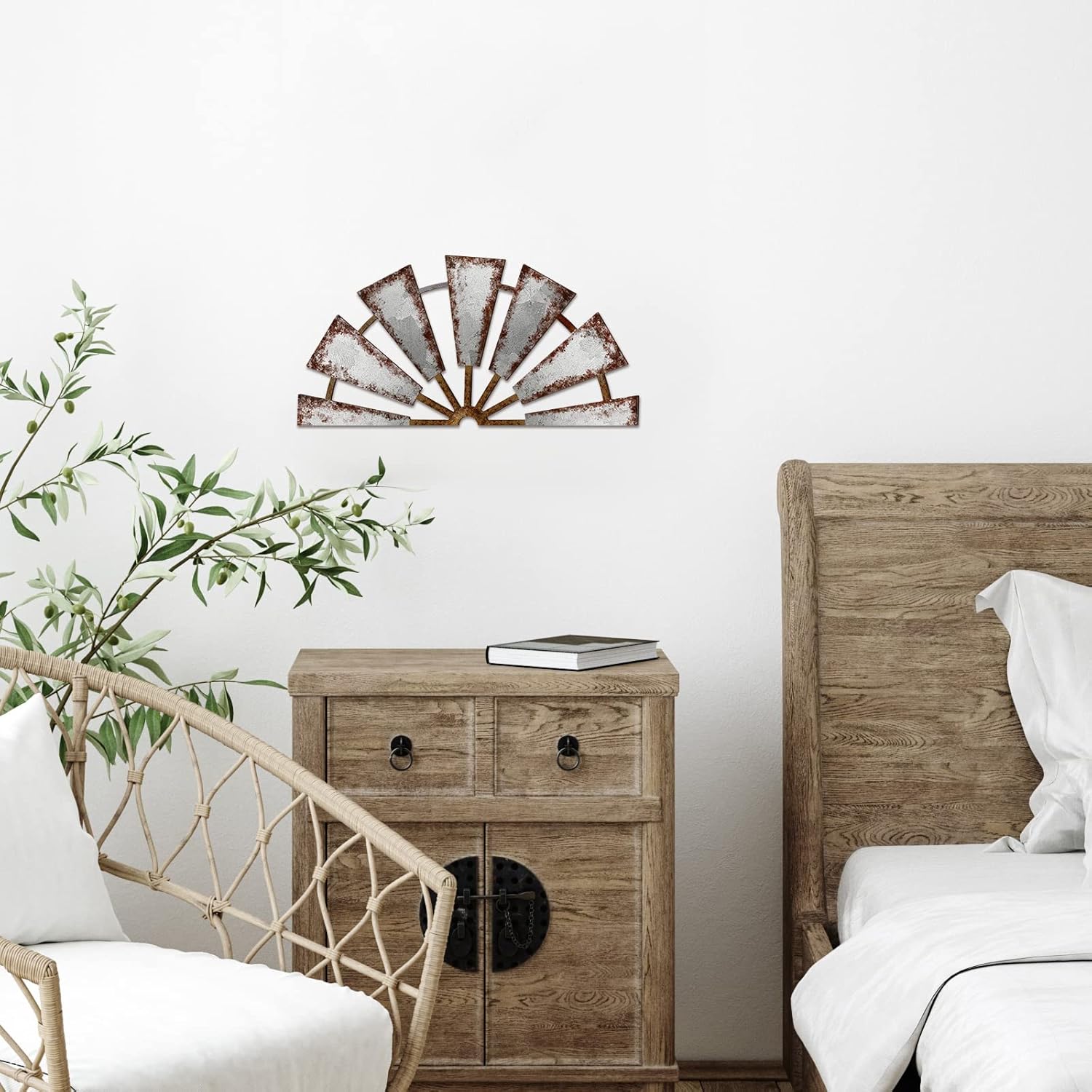 Distressed Wood Semicircle Windmill Wall Art, Rustic Farmhouse Decor. - Image 5
